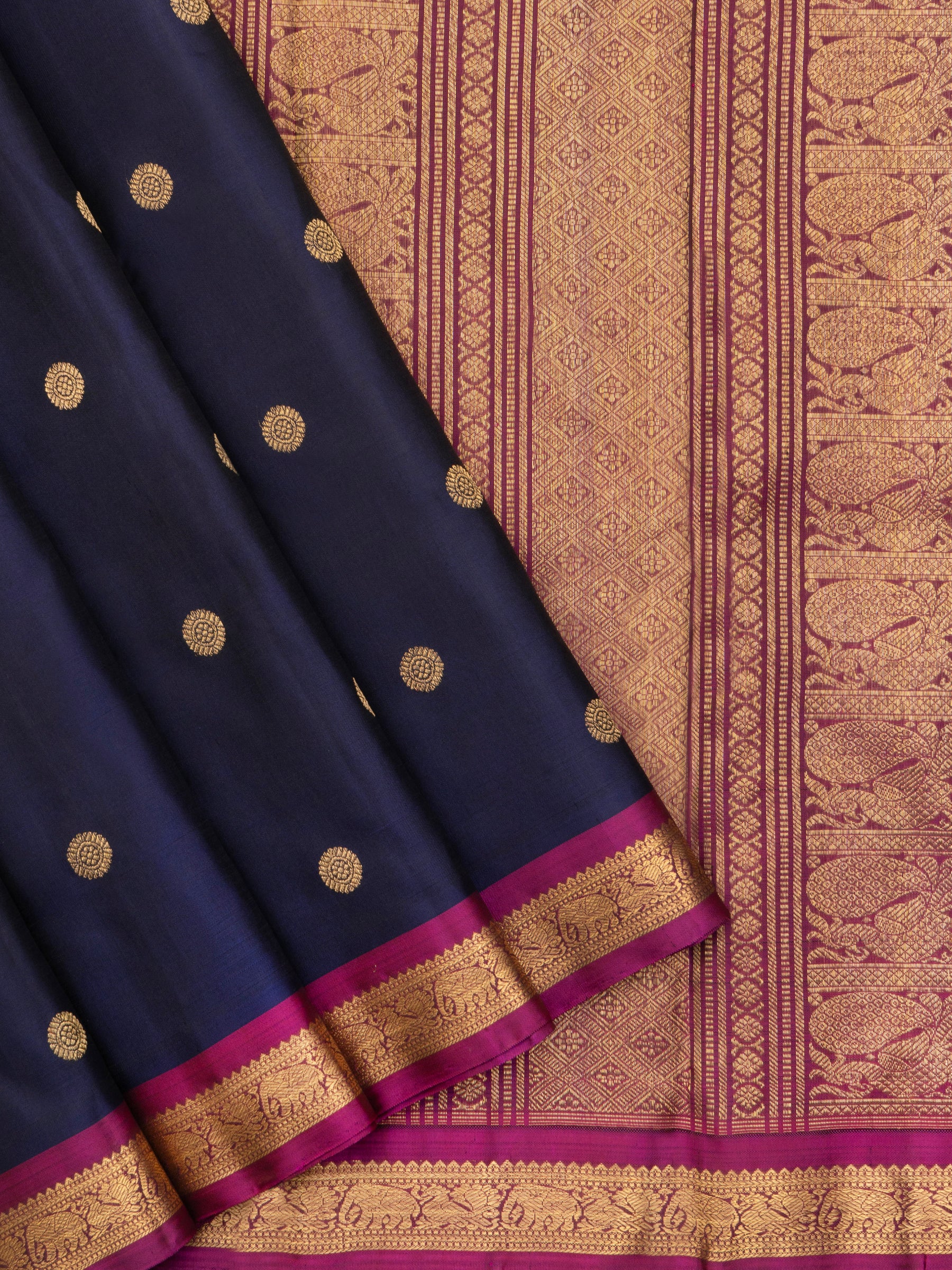 Deep blue and magenta small border/ Kanjipuram Silk Saree CLSA9774