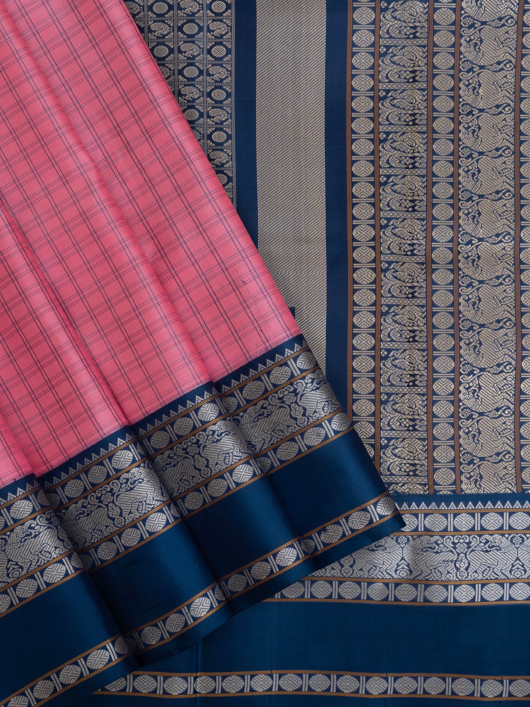 Pink and teal blue kattam thread work/ Special Edition Silk CLSA9847