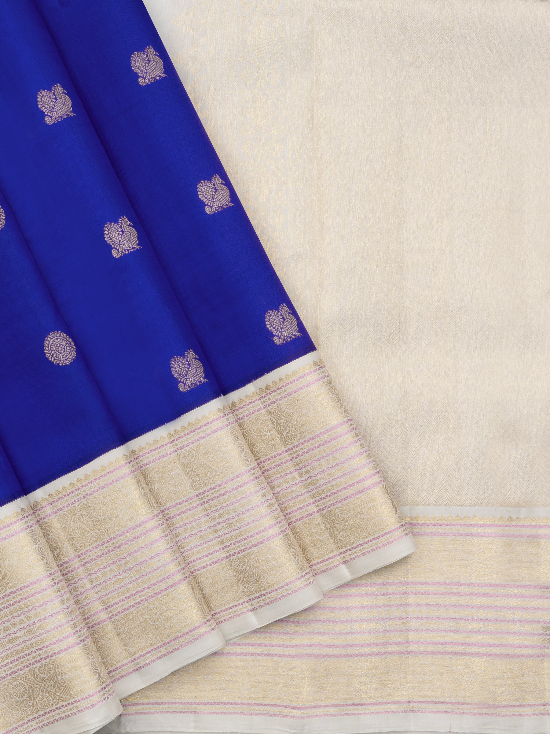 Royal blue and creme long border/ Arani Silk Saree CLSA9877