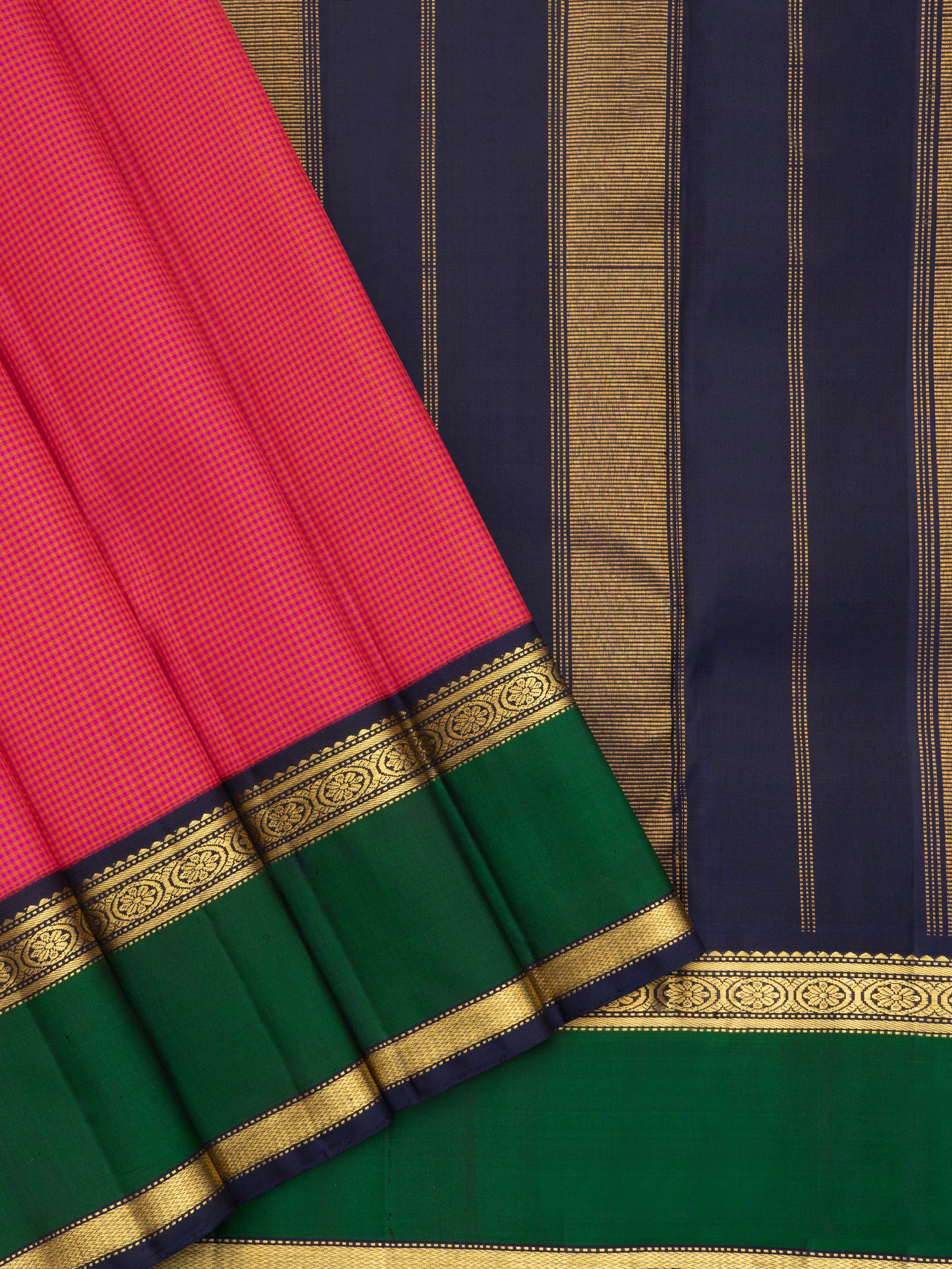 Pink vintage checks korvai / Arani Silk Saree CLSA9052