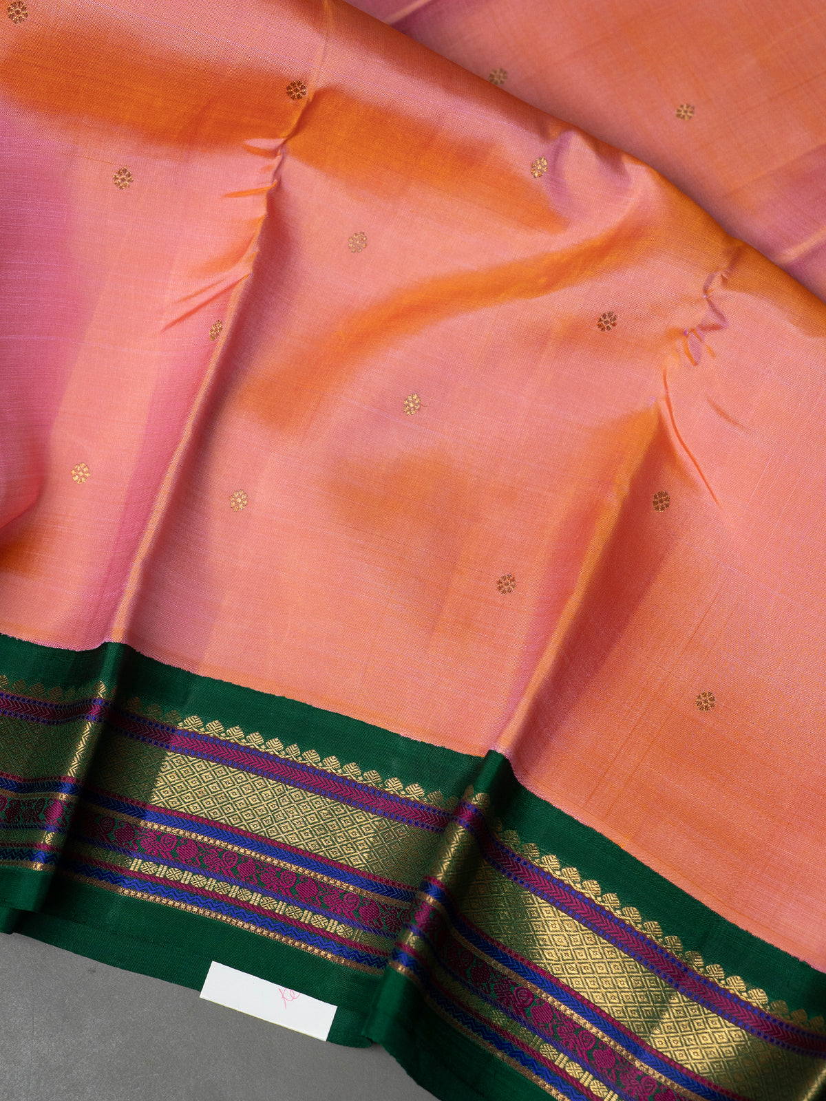 Peach pink and green kai korvai/ Kanjipuram Silk Saree CLSA280
