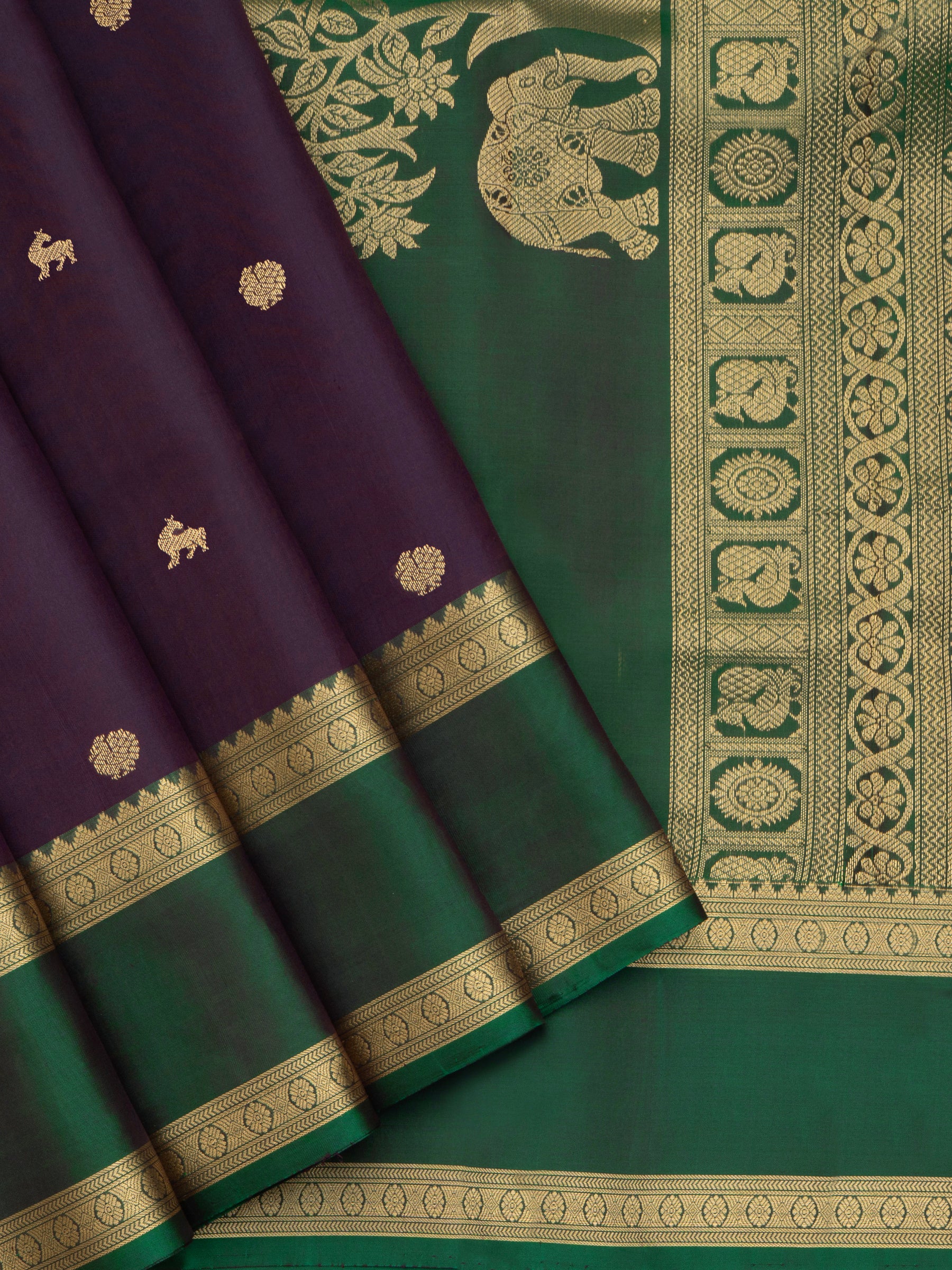 Deep purple and green rettapet border/ Special Edition Silk CLSA10163