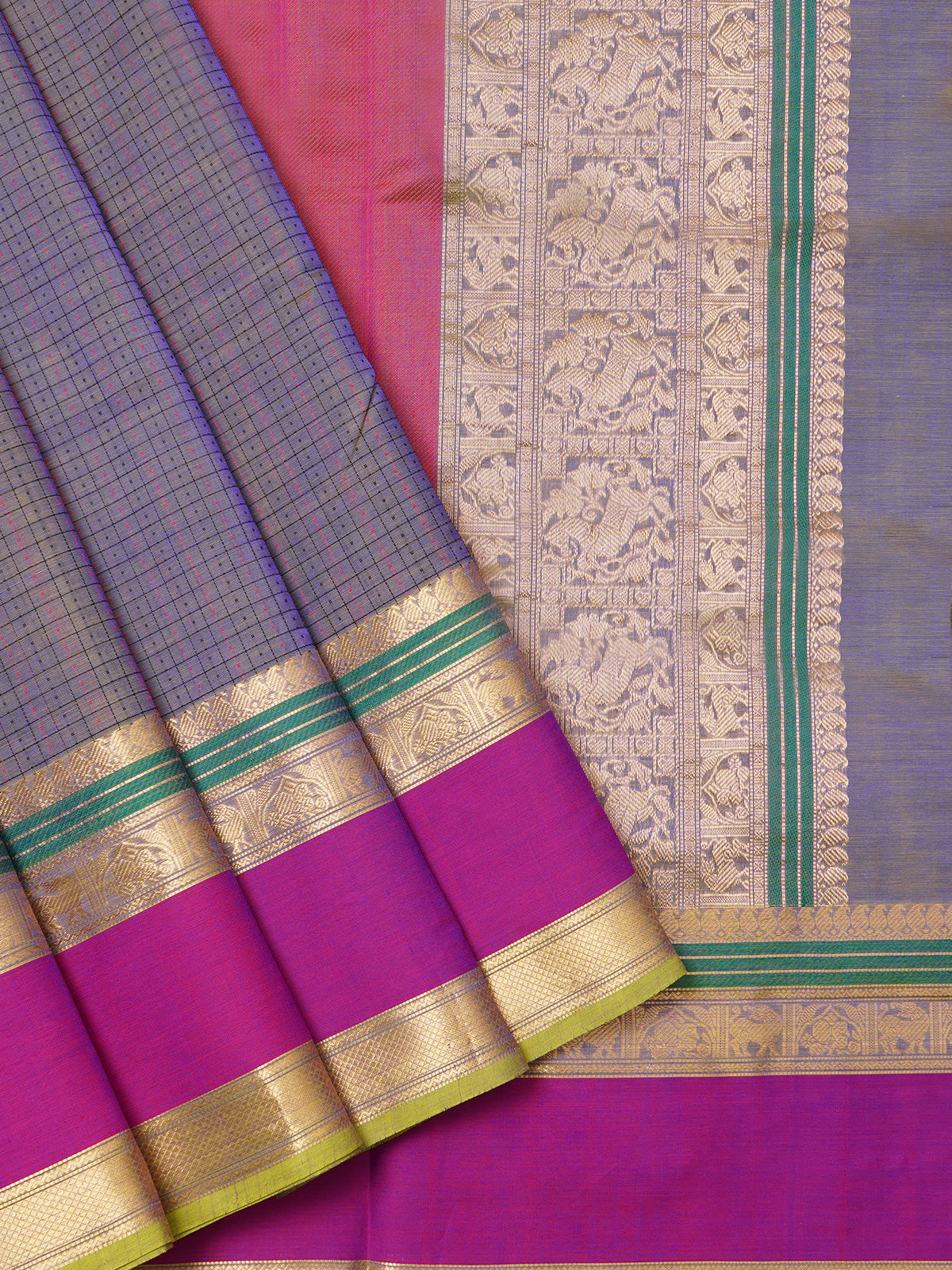 Blue shot green lakshadeepam : Silk Cotton