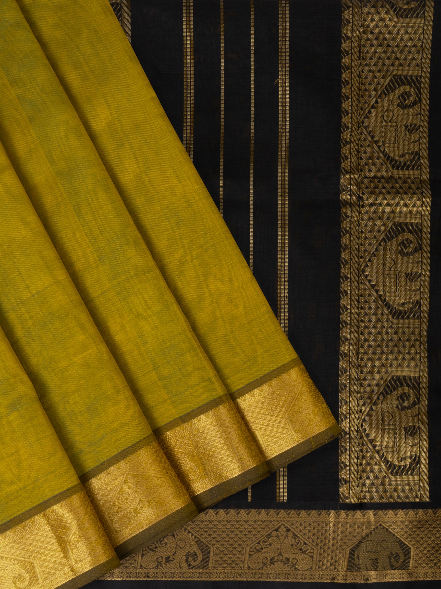Olive green and black / Silk Cotton Saree CLSA6045