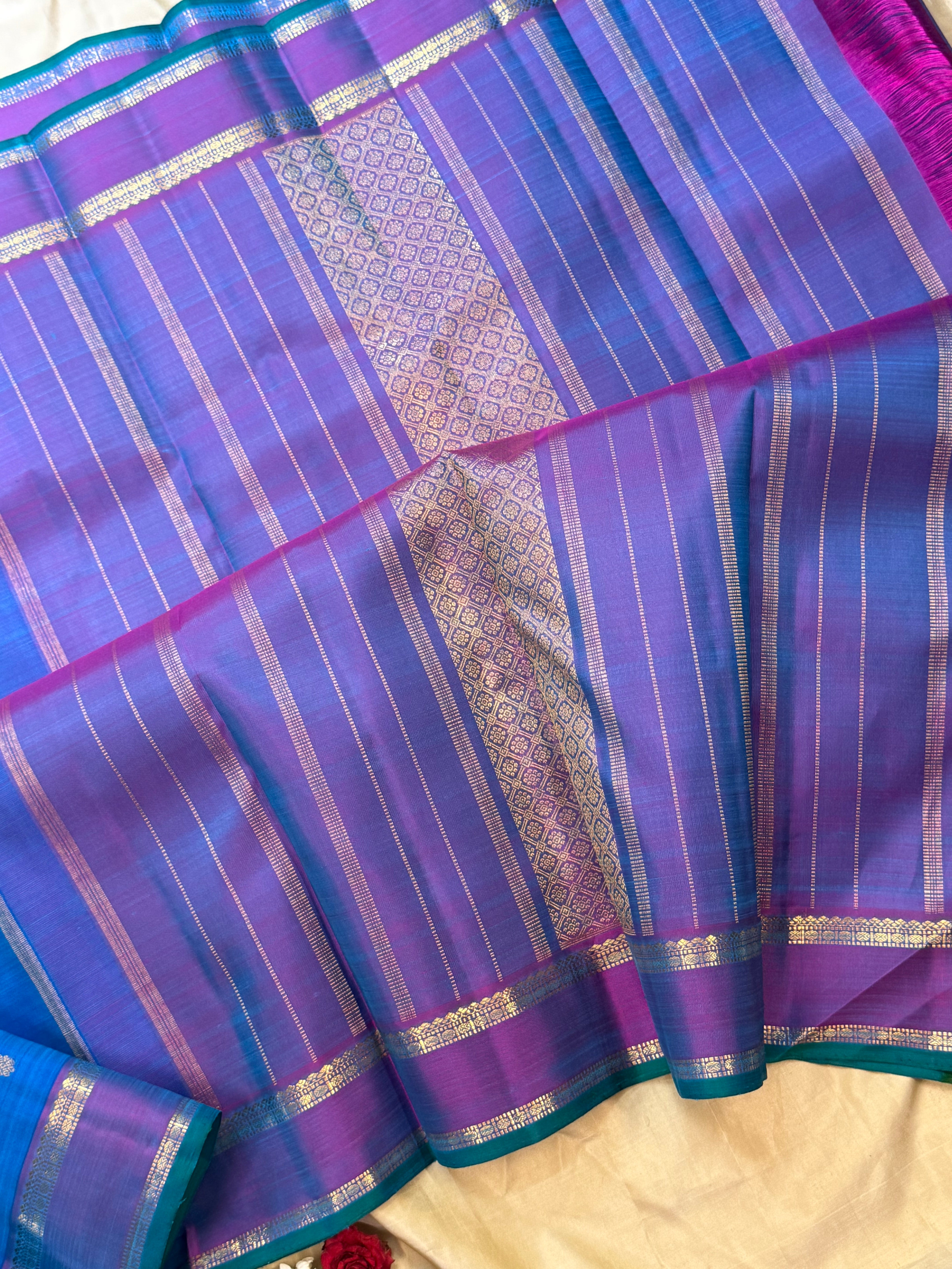 Blue and purple rettapet border/ Kanjipuram silk