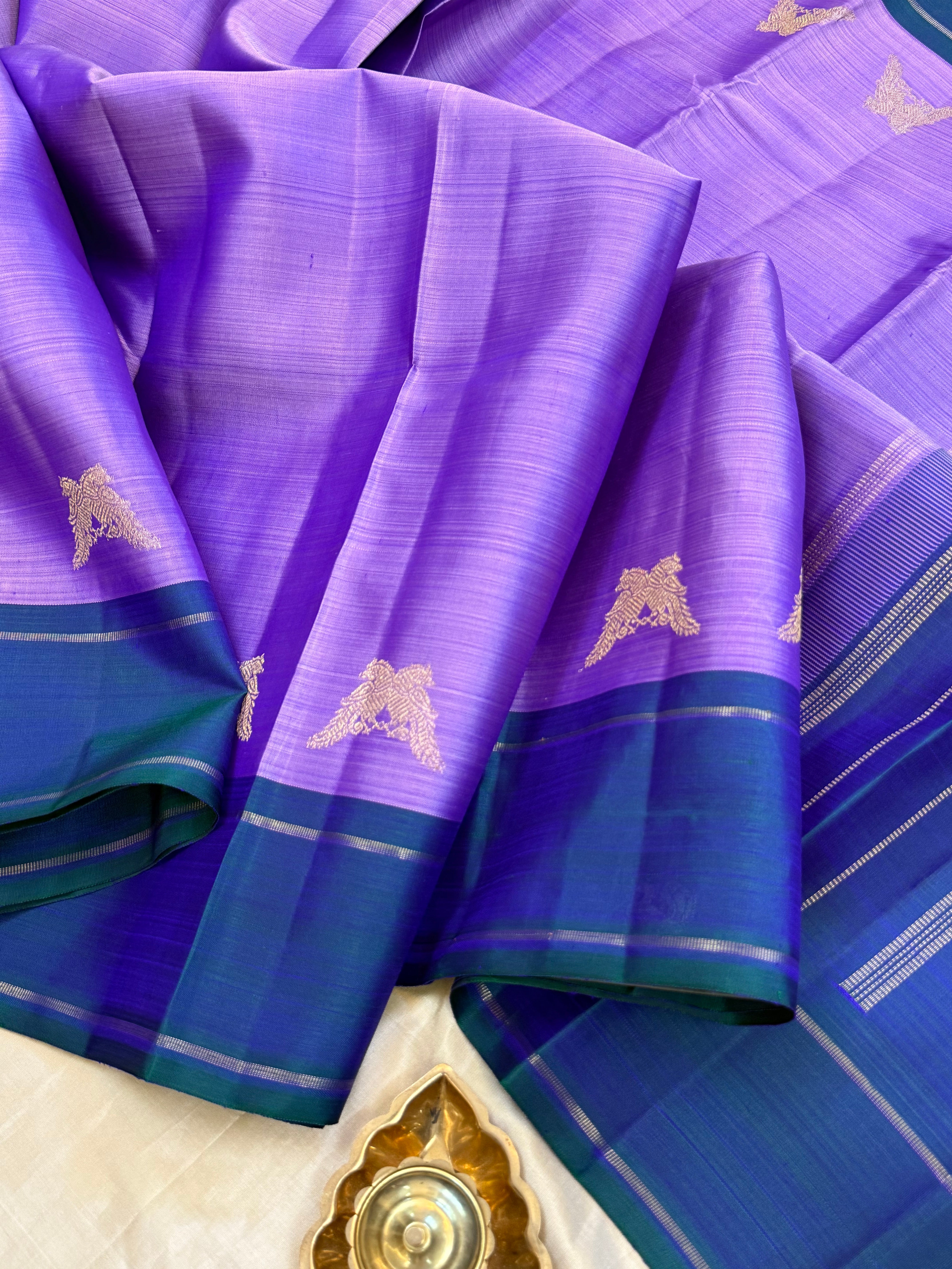 Lavender and mayilkazhuthu border jodi kili butta/ KANJIPURAM SILK SAREE CLSA 10534