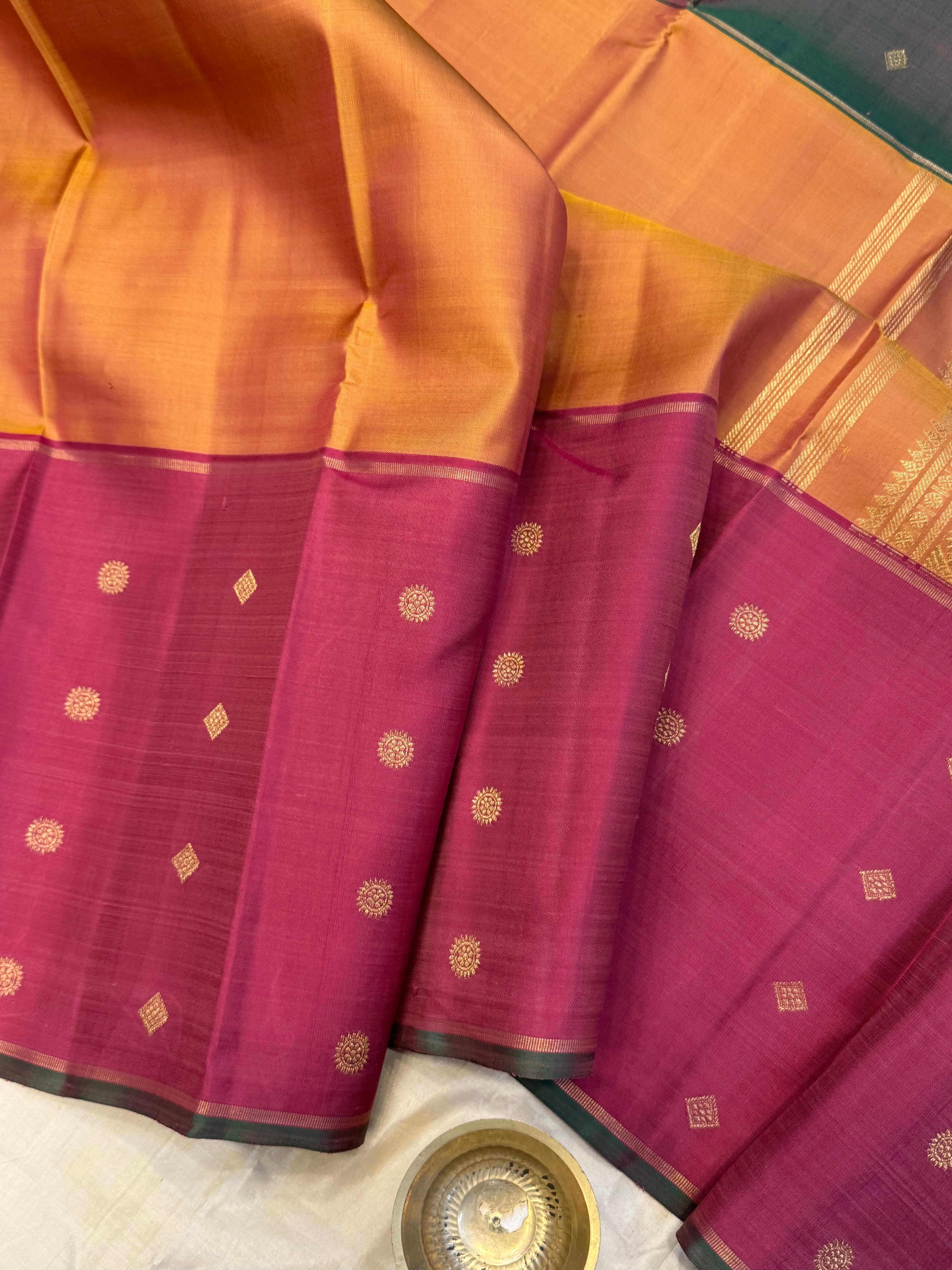 Mustard long border ganga jamuna border/ Kanjipuram silk