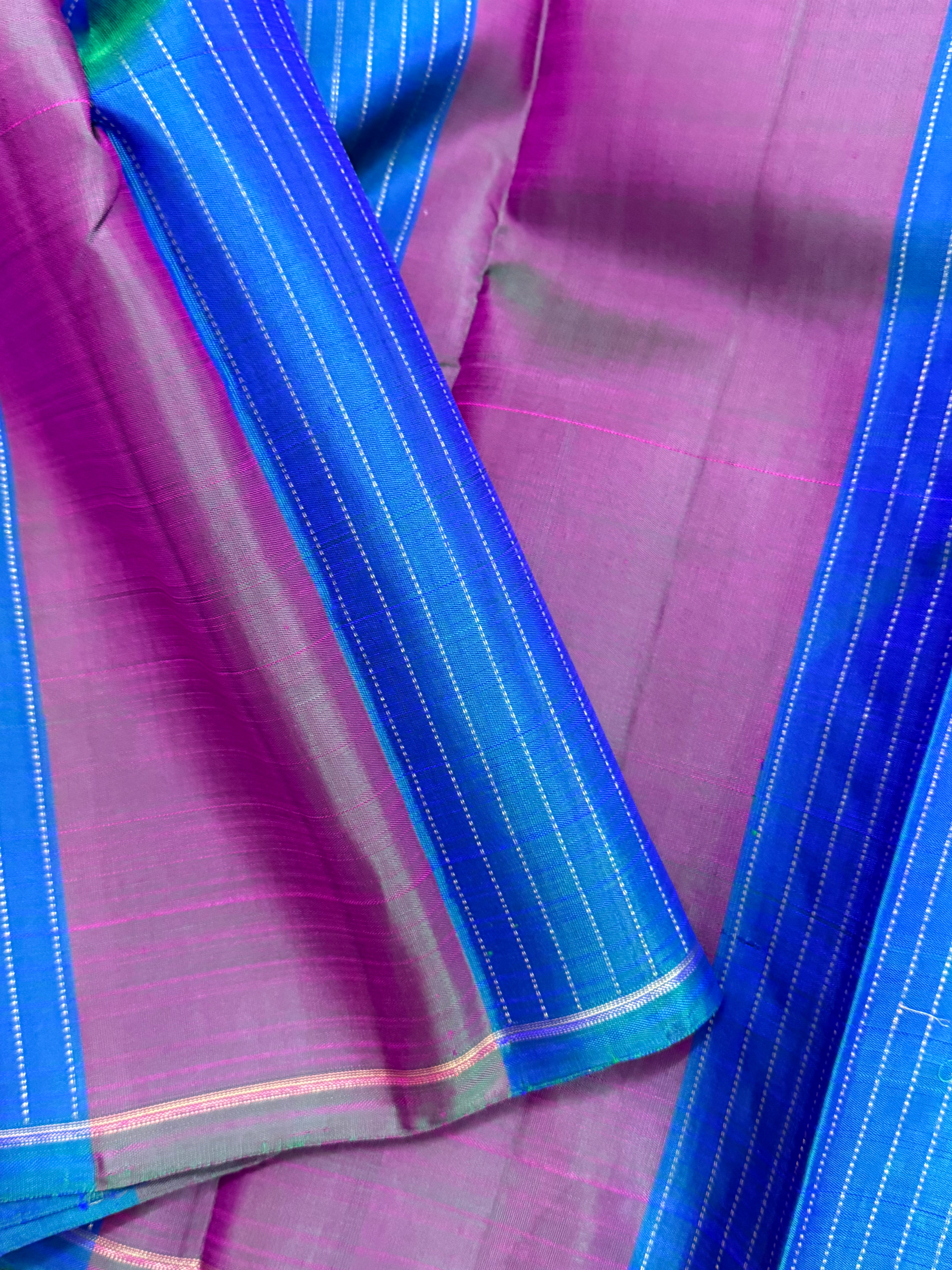 Mayilkazhuthu and purplish green stripes / Kanjipuram silk