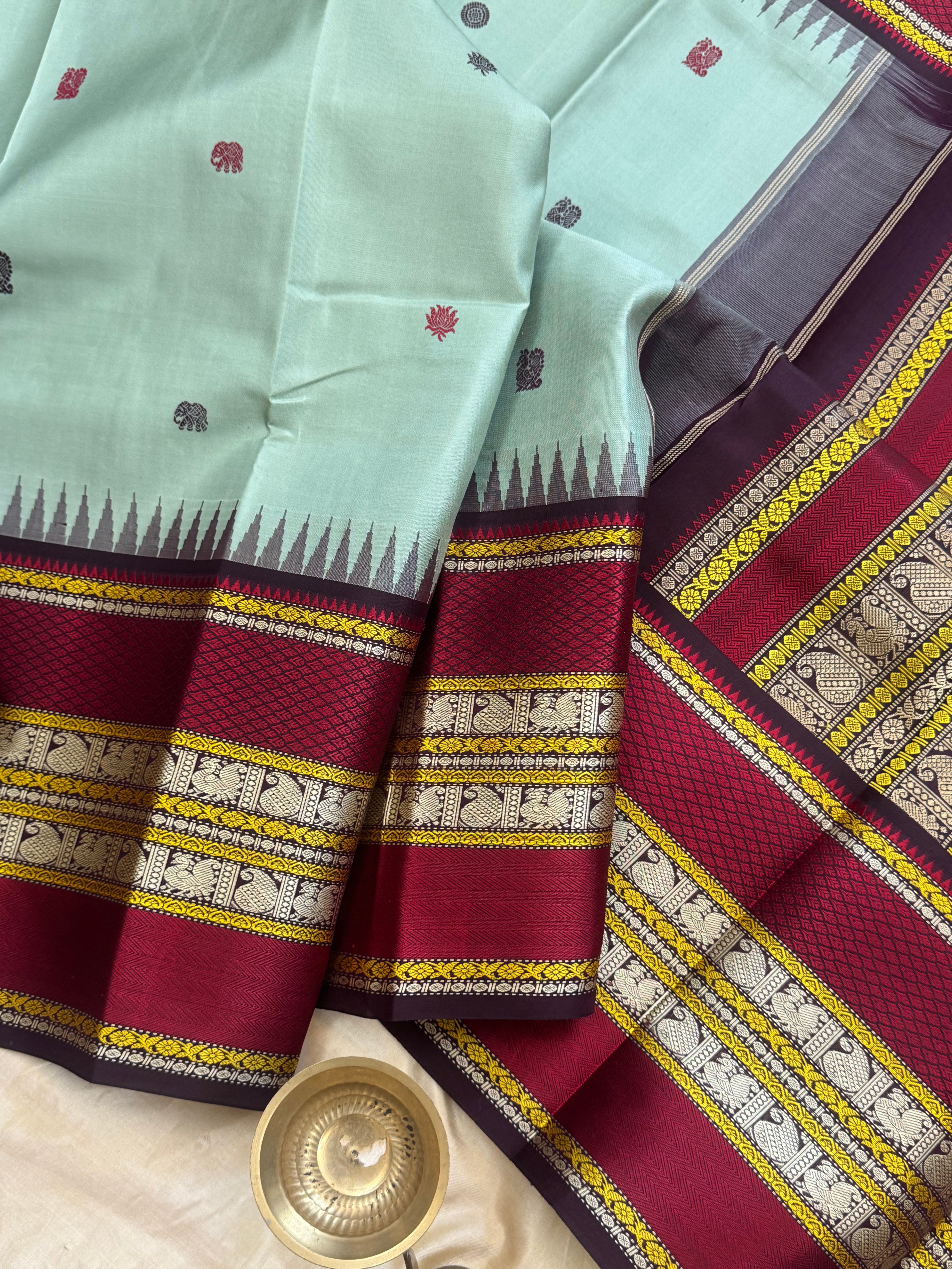 Sage green thread work korvai special edition silk