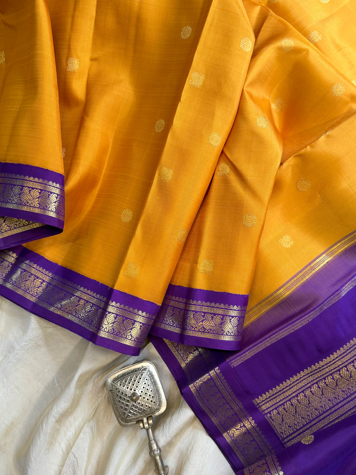Mustard small border Korvai Kanjipuram silk