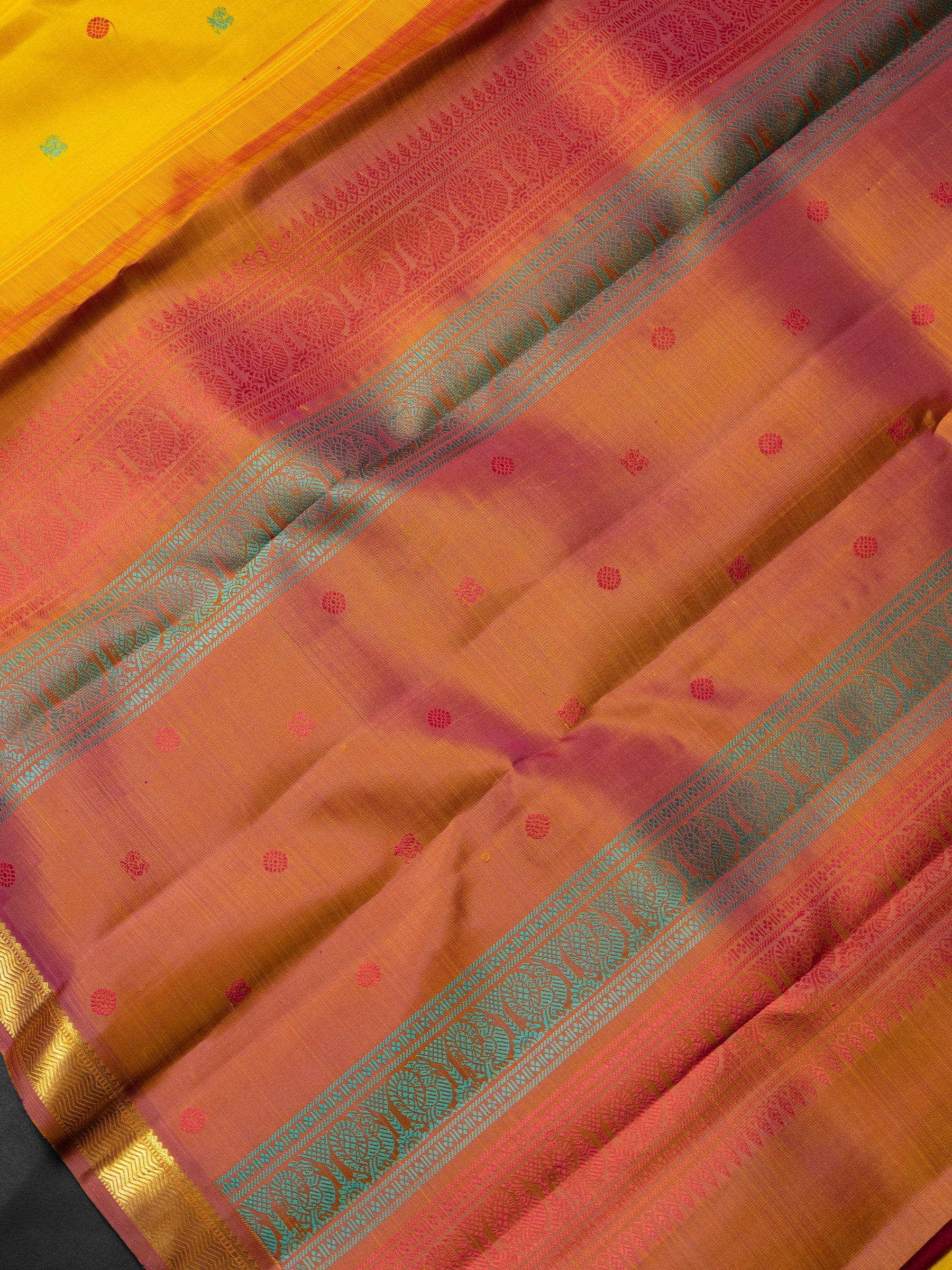 Yellow thread butta small border/ Kanjipuram Saree CLSA10006