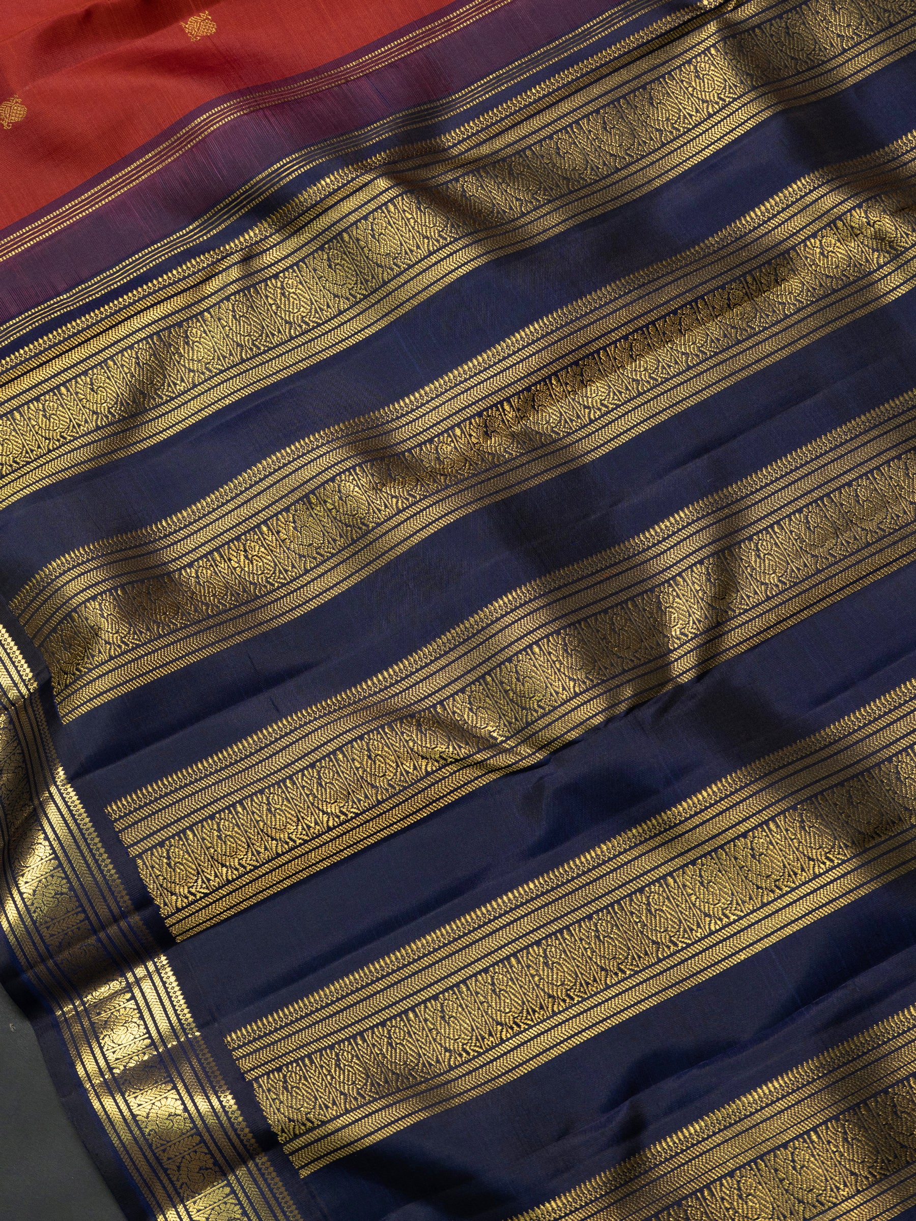 Rust Korvai dark blue border Kanjipuram Saree CLSA10046