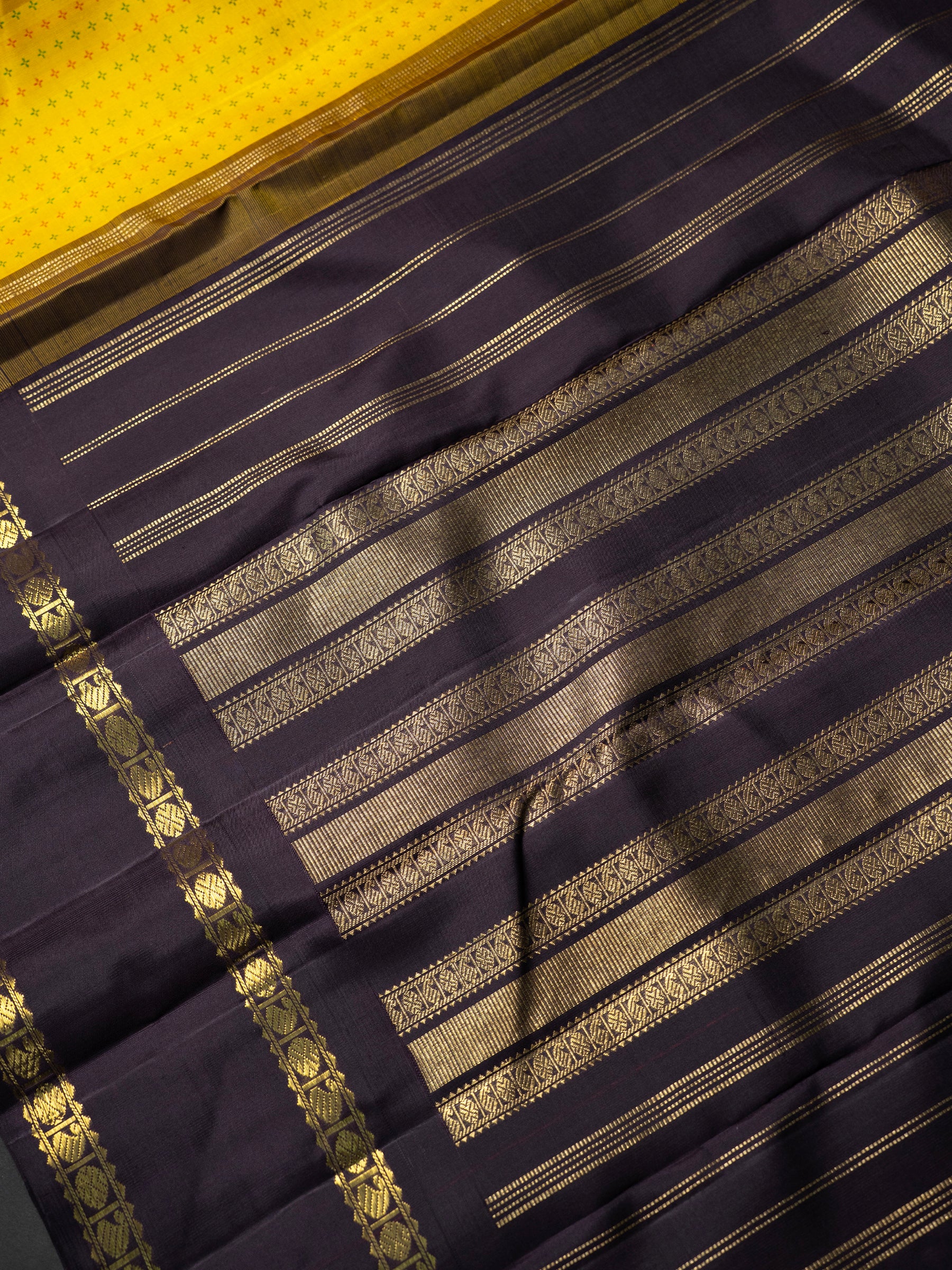 Yellow body and thread butta with Kanchana / Korvai Kanjipuram Silk Saree CLSA10483
