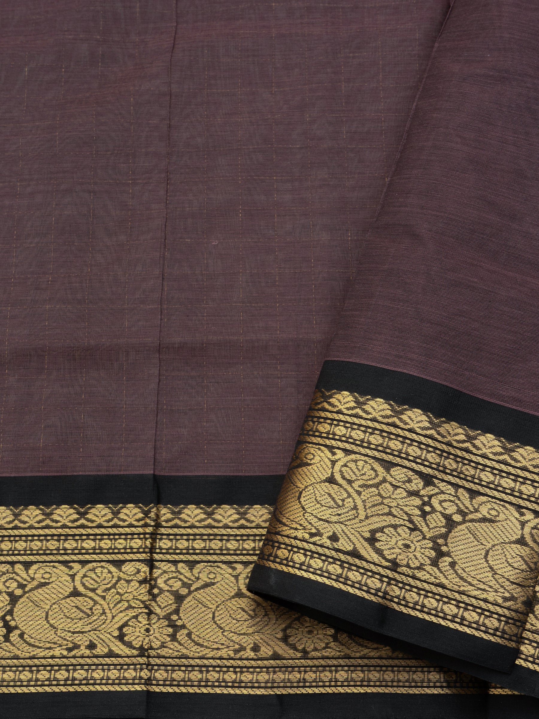 Chikoo and black kattam butta / Silk Cotton Saree CLSA10897