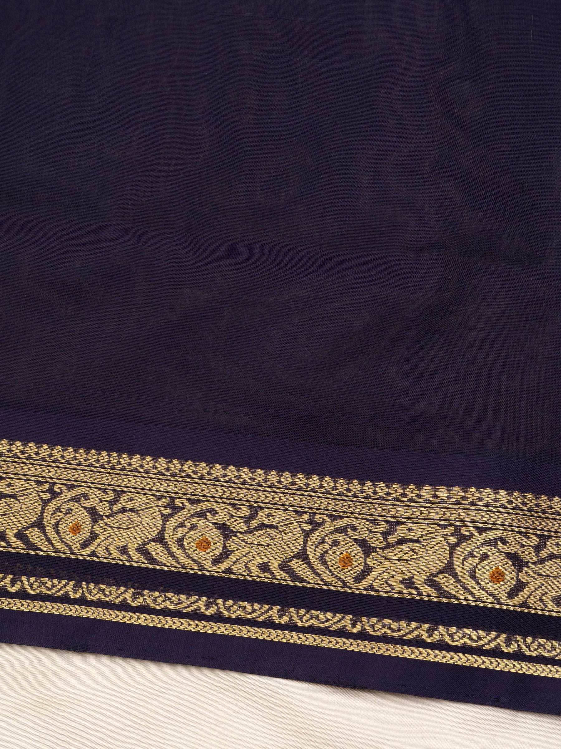 Vintage kattam blue and jamun color meenakari touch border and unique pallu/ Premium Silk Cotton Saree CLSA10909