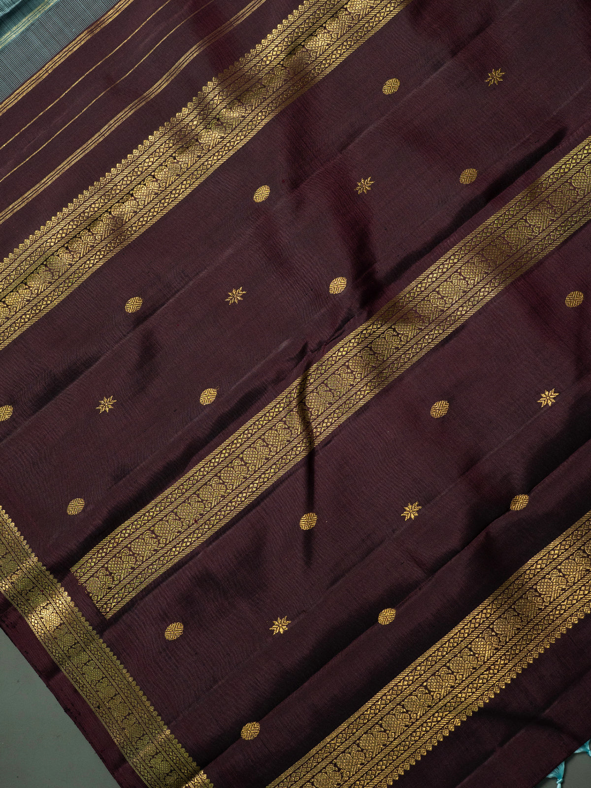 Grey brown small border pure Kanjipuram Silk Saree CLSA11409