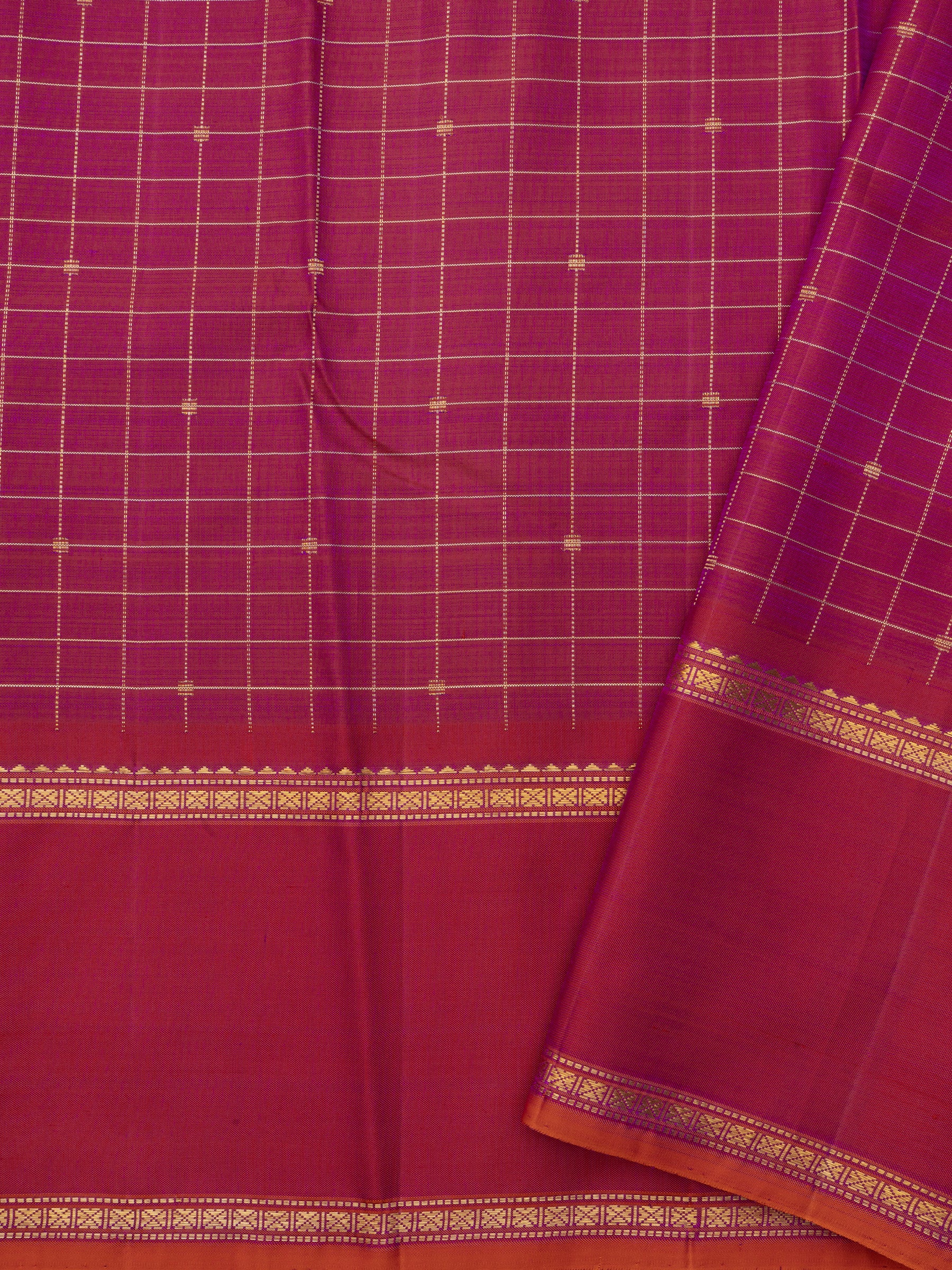 Purple zari stripes and deep pinkish orange rettapet border/ Arani Silk Saree CLSA4317