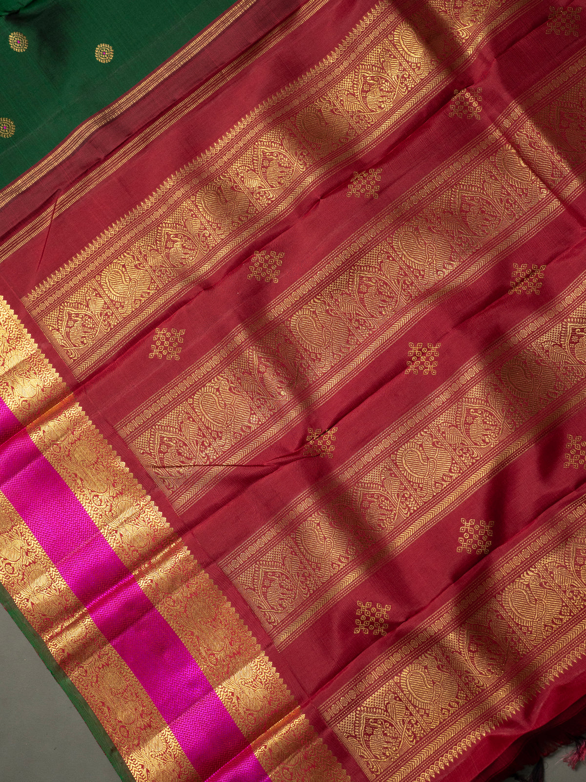 Dark green retta pet Korvai / Kanjipuram Silk Saree CLSA