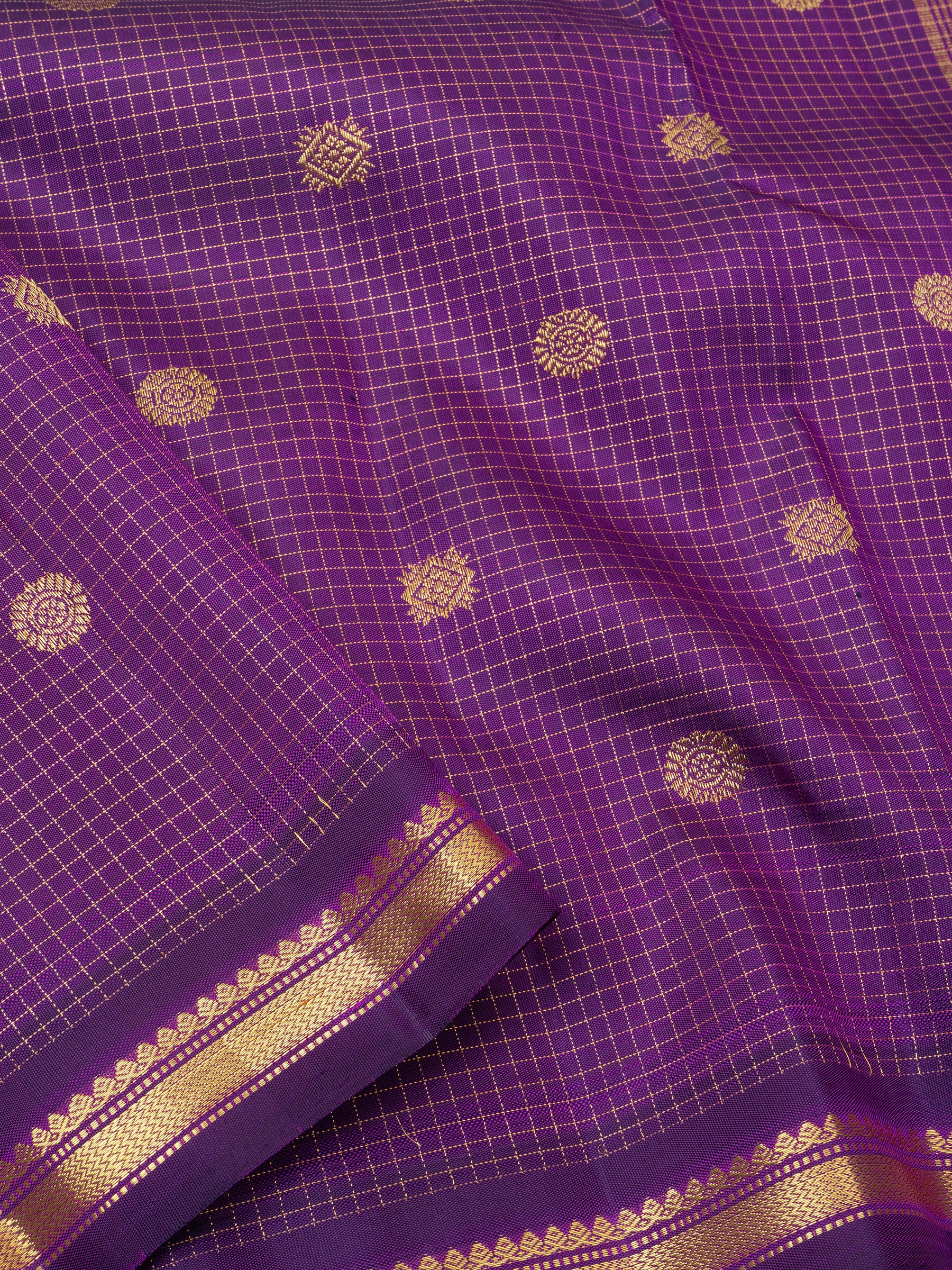 Vadamalli zari checks and butta small border/ Kanjipuram Silk Saree CLSA4913