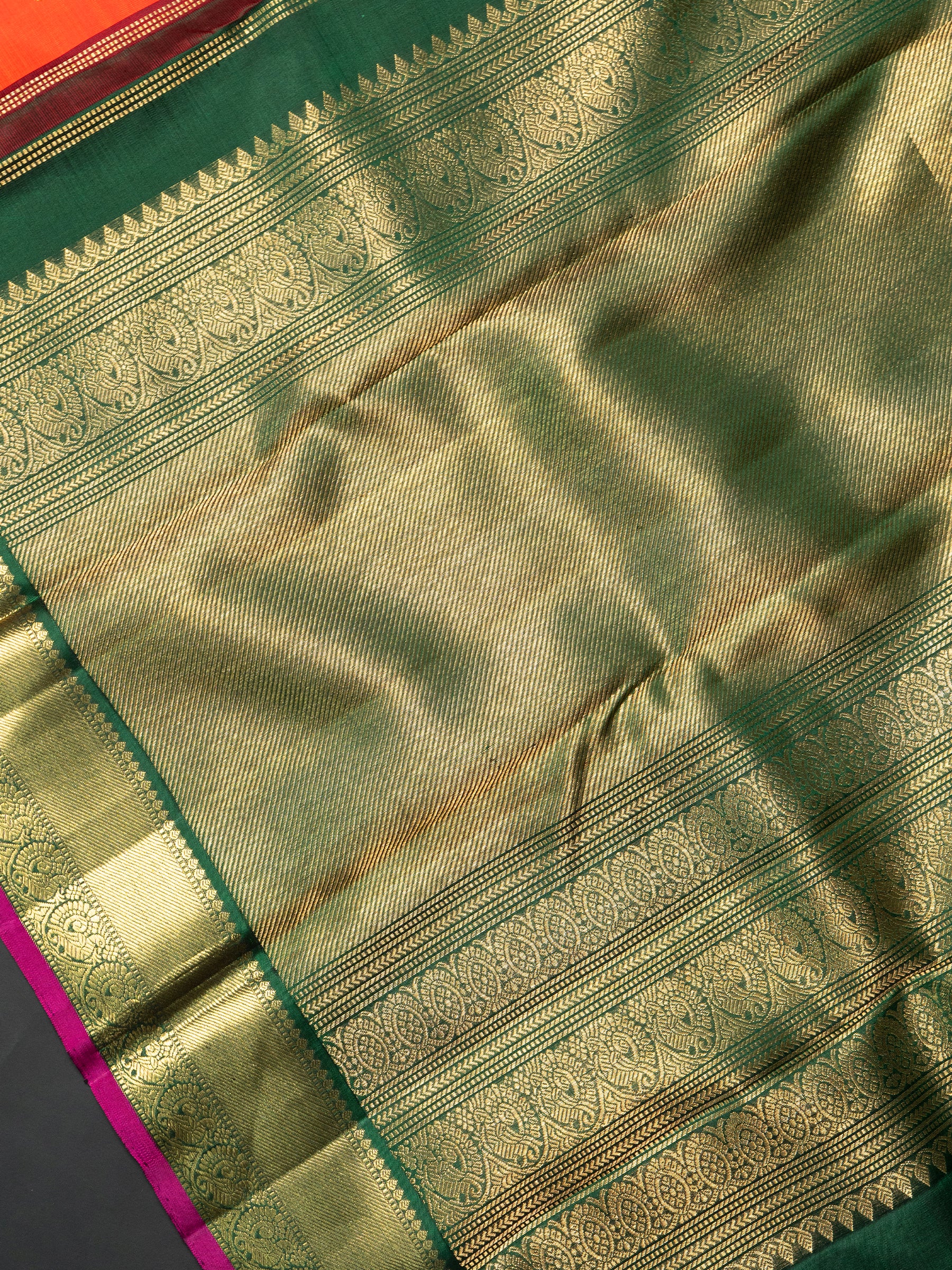 Rust with green Korvai Kanjipuram Saree CLSA7646