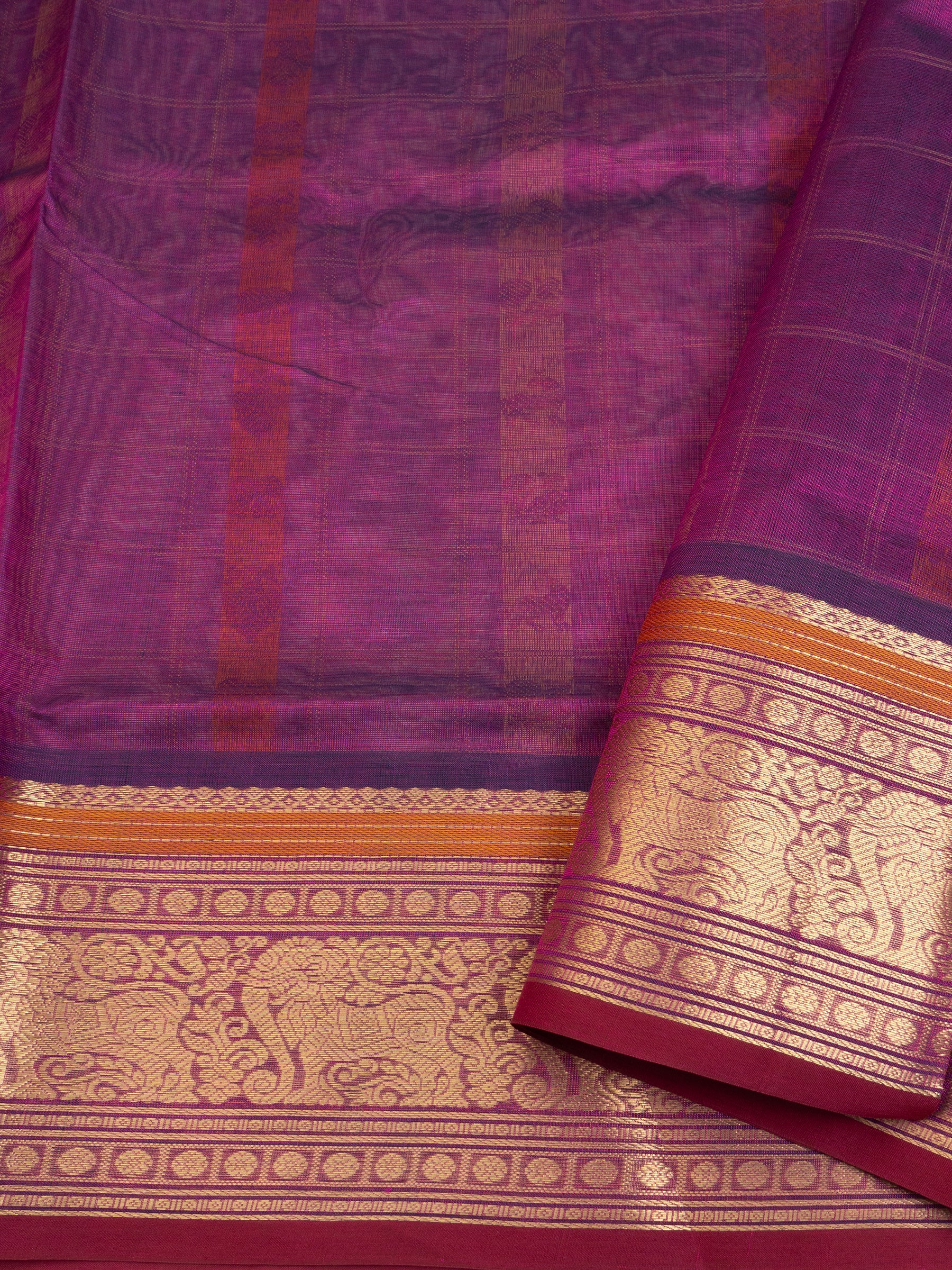 Purple kattam multi motifs / Silk Cotton Saree CLSA8563