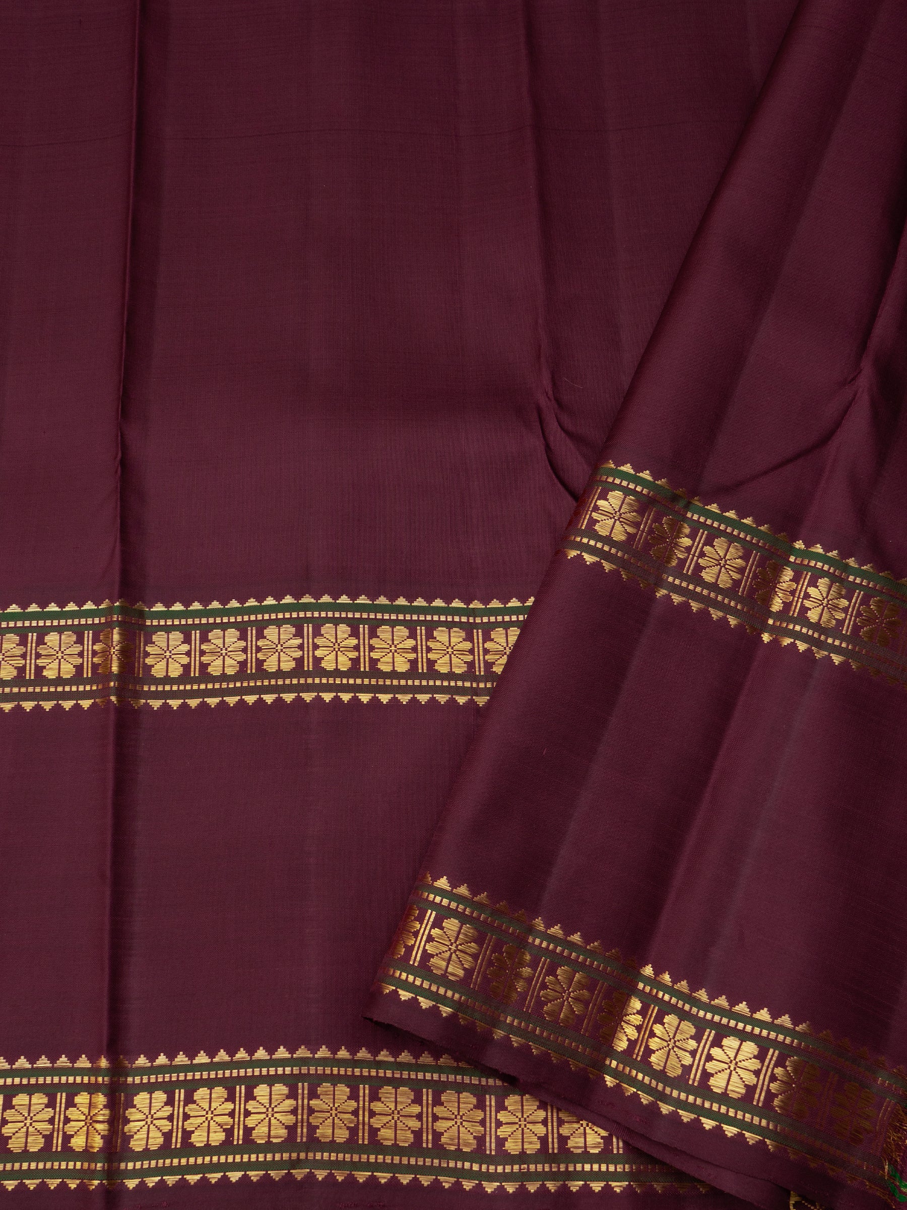 Vintage green and brown rettapet border/ Arani Silk CL8758