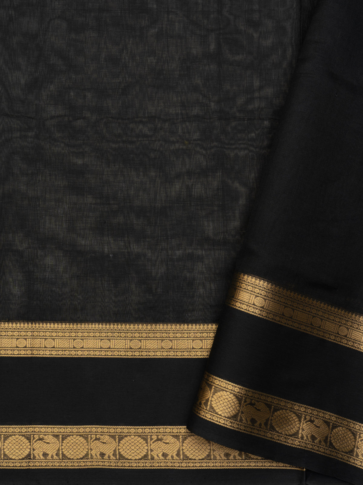 Black body lotus and irutalaipakshi butta/Silk Cotton Saree CLSA9539
