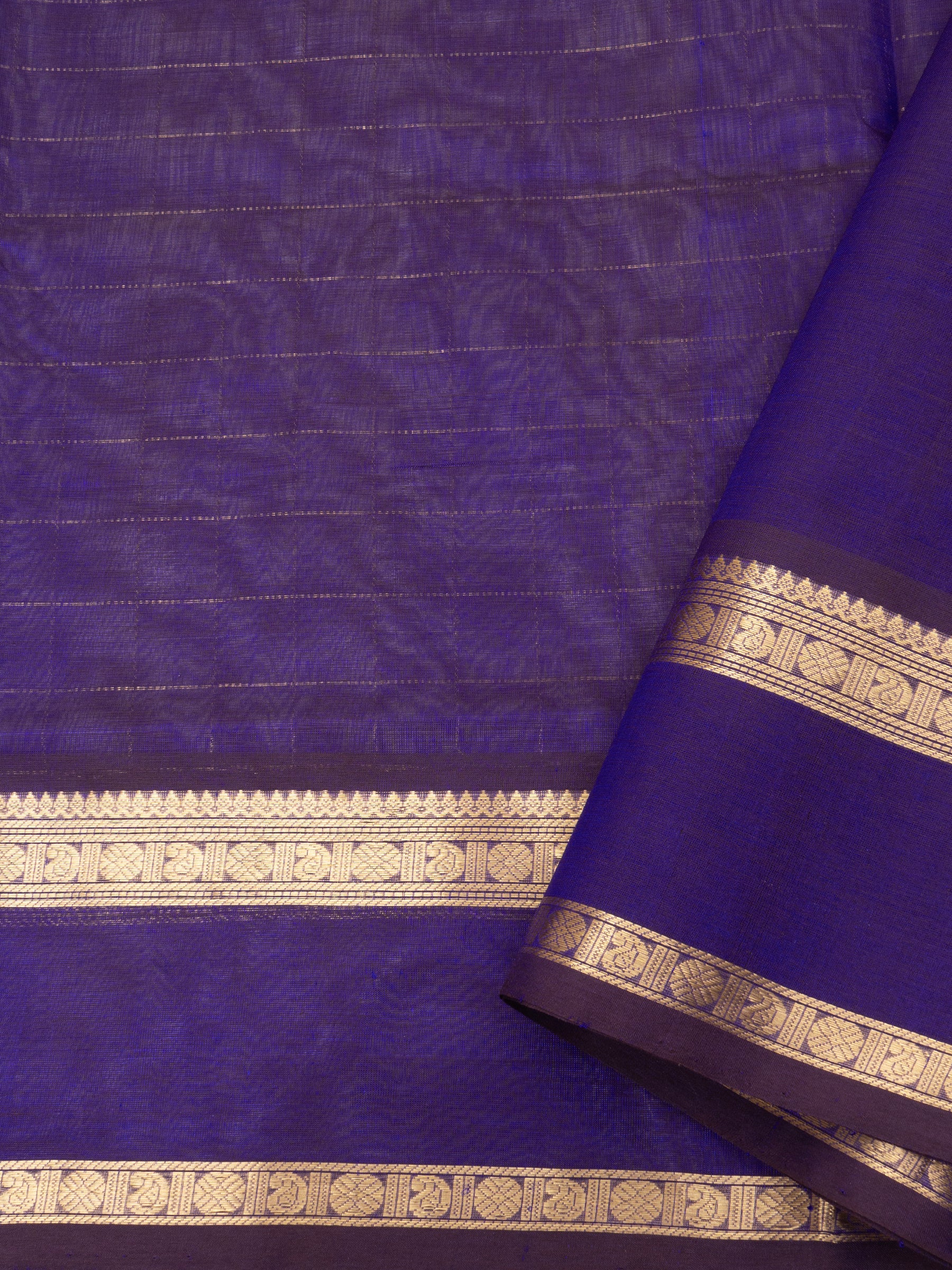 Deep purple kattam rettapet border/ Silk Cotton Saree CLSA9681