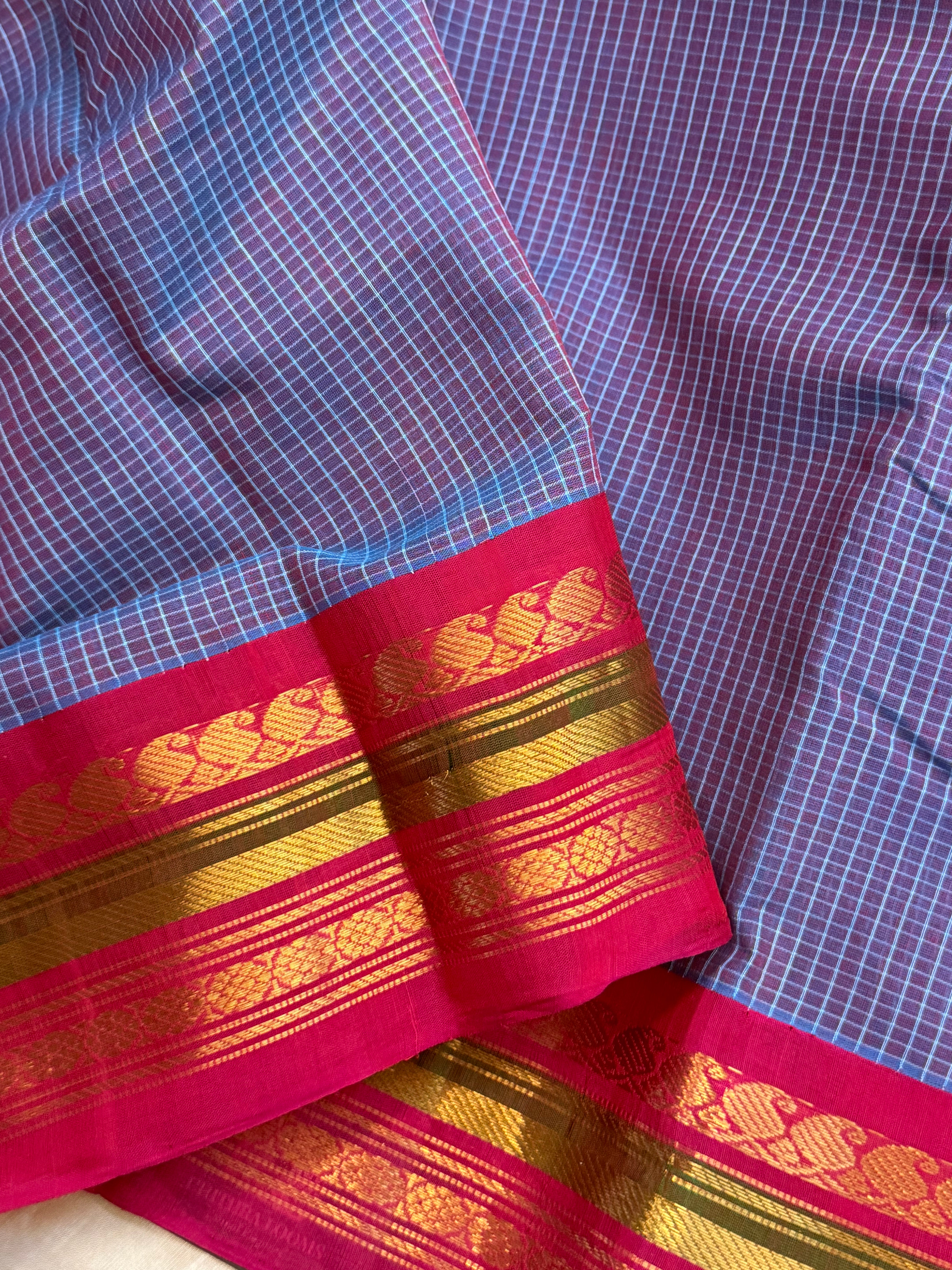 Lavender and pink korvai / Gadwal cotton ( No Blouse)