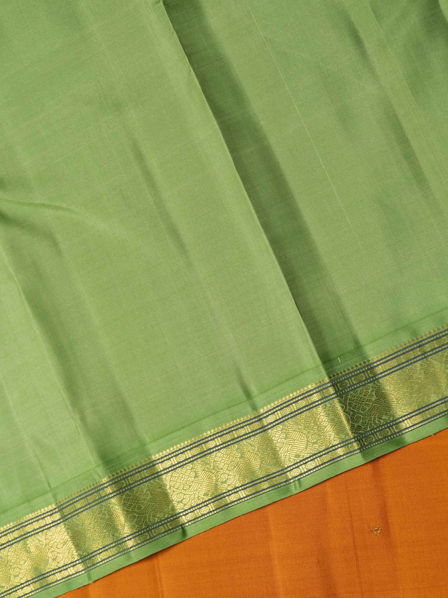 Rust orange and pista green kai korvai/ Kanjipuram Saree CLSA10045