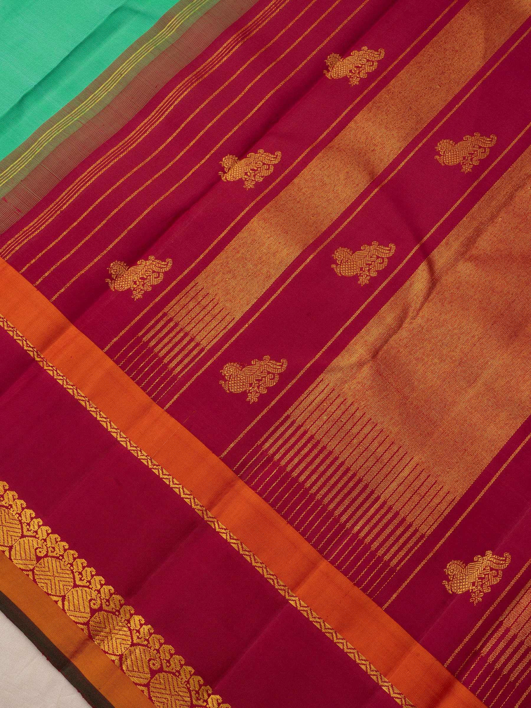 Bright green and araku unique border / Arani Silk CLSA10063
