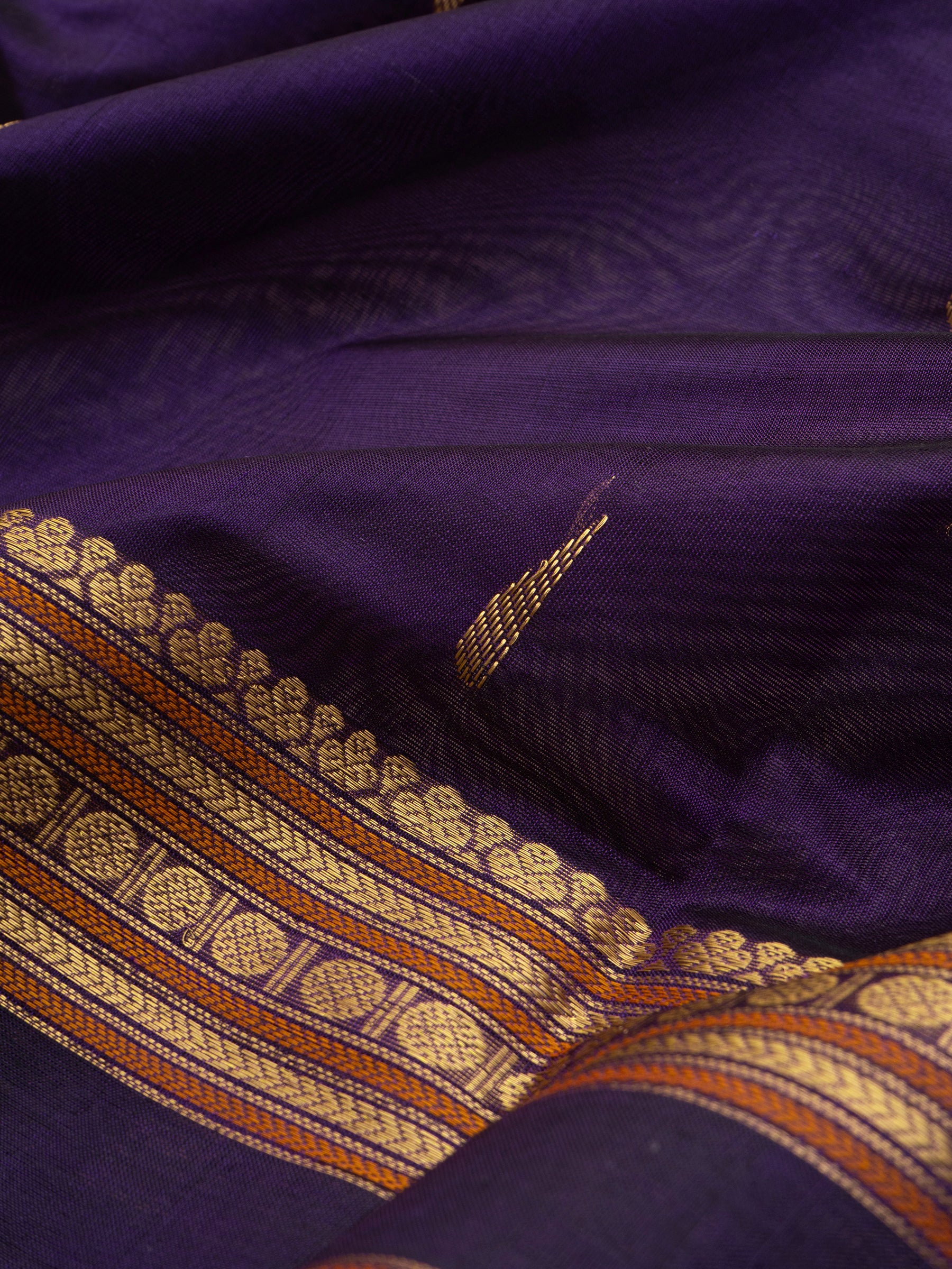 Deep purple rettapet border/ Silk Cotton Saree CLSA10187
