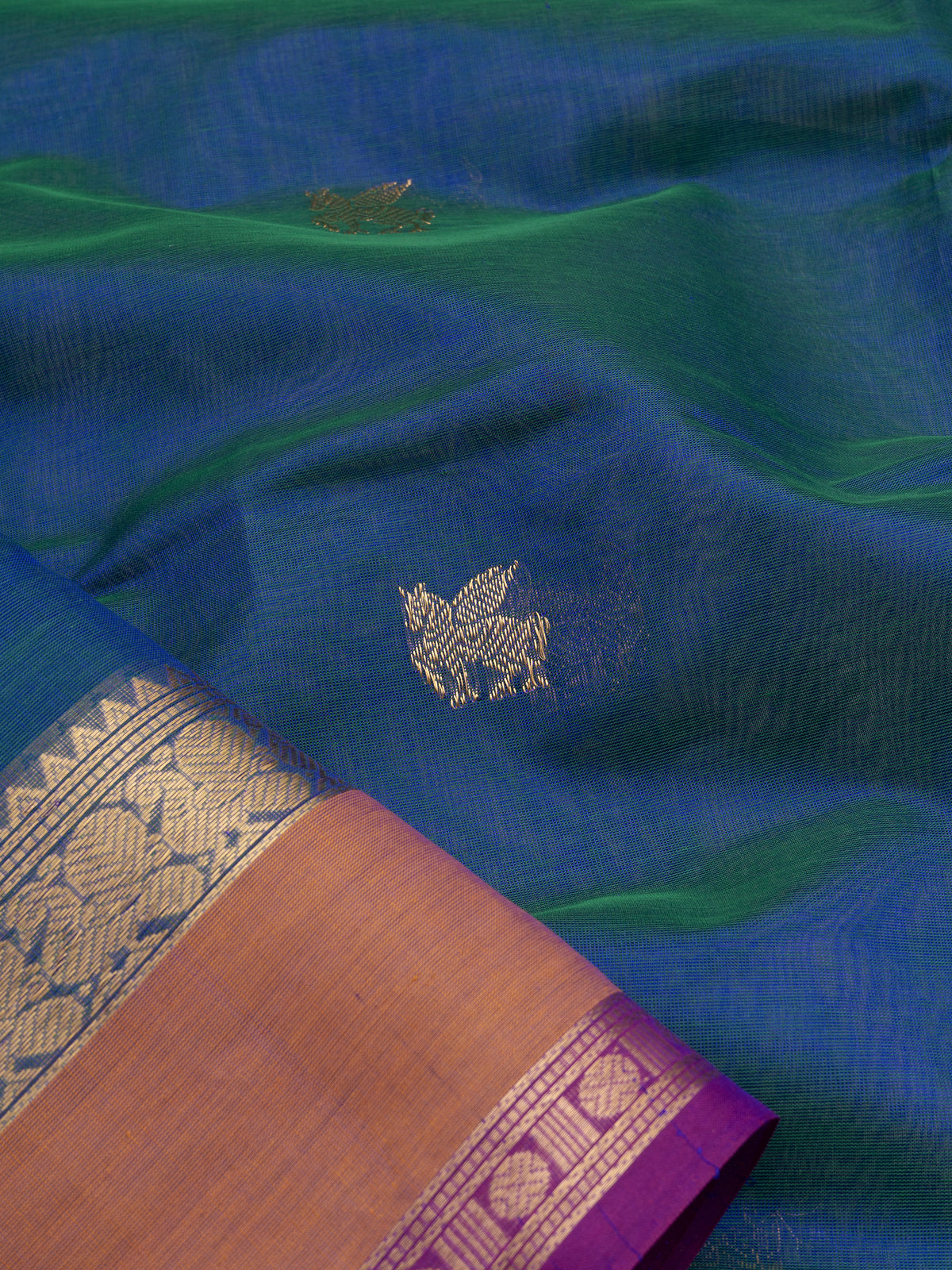 Rama blue rettapet border/ Silk Cotton Saree CLSA10207