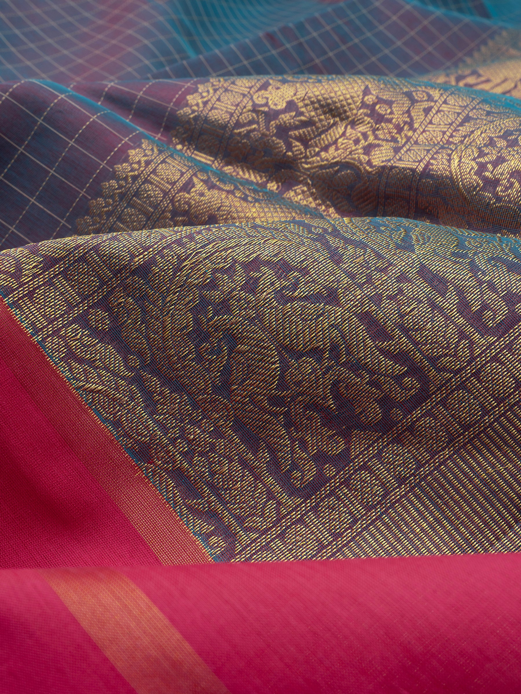 Pastel lavender kattam and pink double border / Silk Cotton Saree CLSA10219