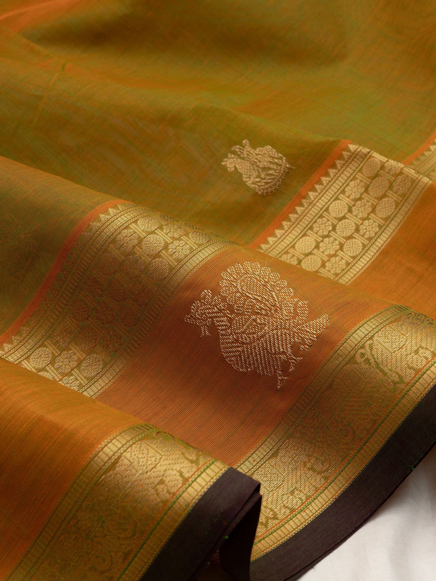 Green shot rust annam border butta/ Silk Cotton Saree CLSA10239