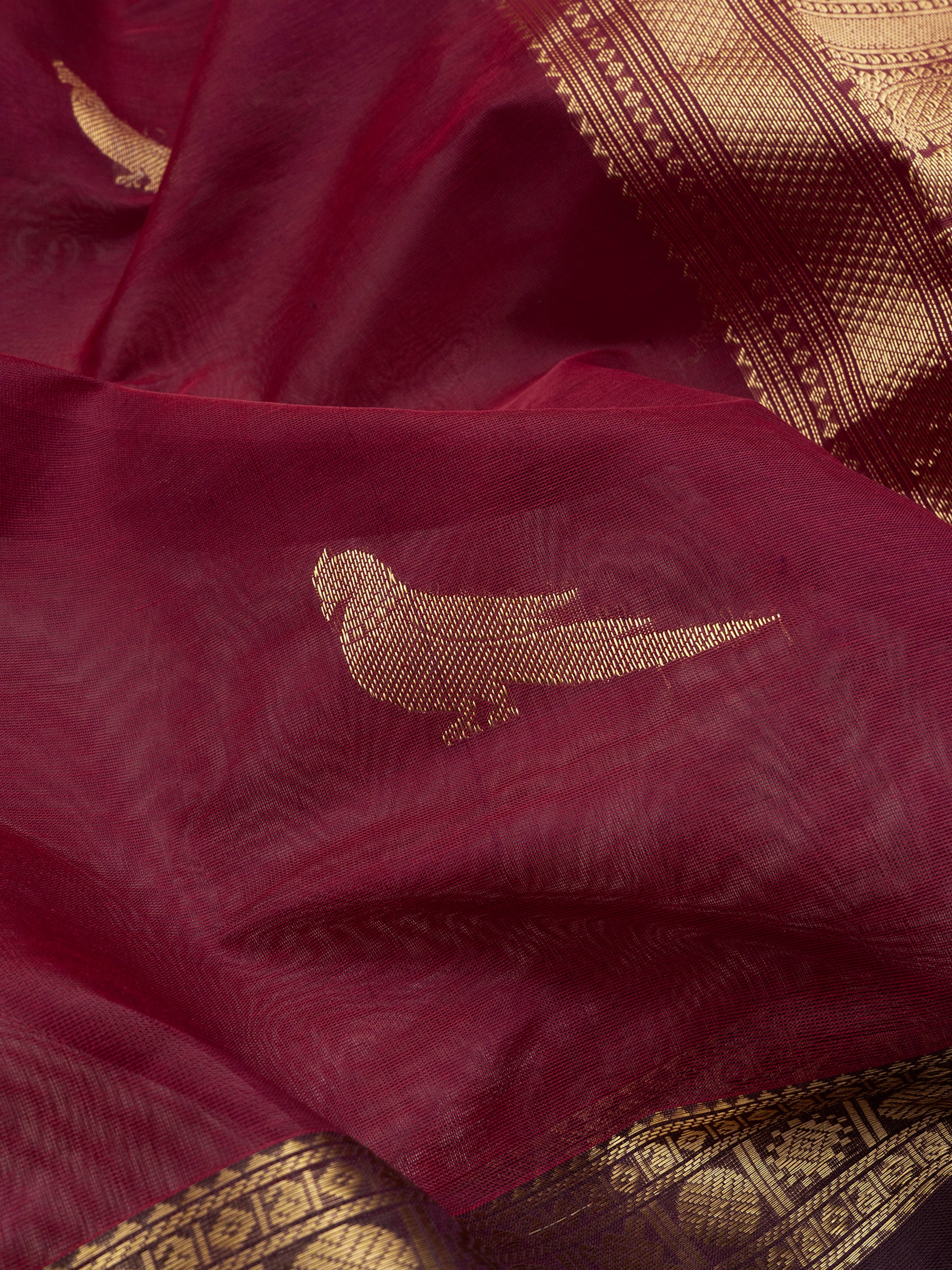 Deep red killi butta / Silk Cotton Saree CLSA10242