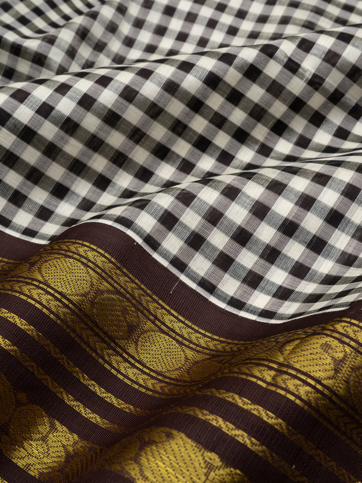 Black and white checks varisapet border/ Silk Cotton Saree CLSA10456