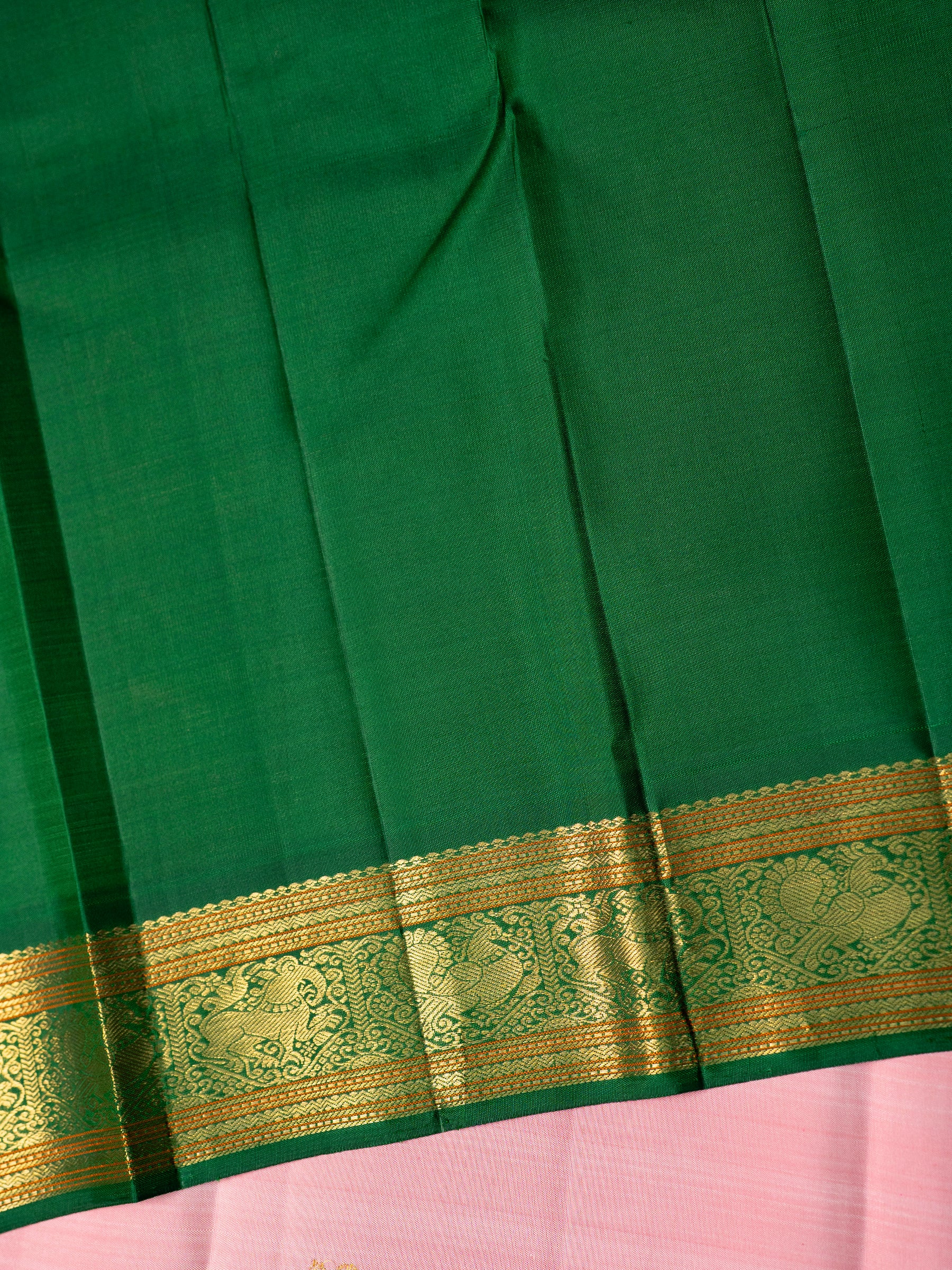 Rose milk with leaf green Korvai / Kanjipuram Silk Saree CLSA10628