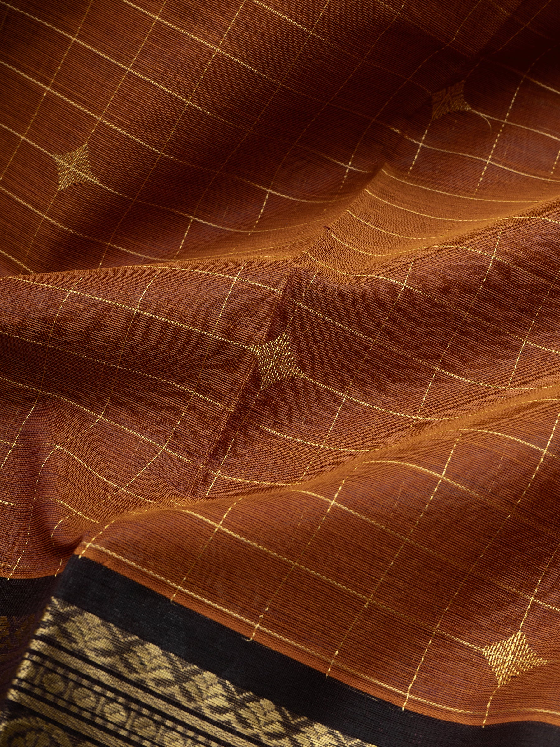 Deep rust and black kattam butta / Silk Cotton Saree CLSA10894