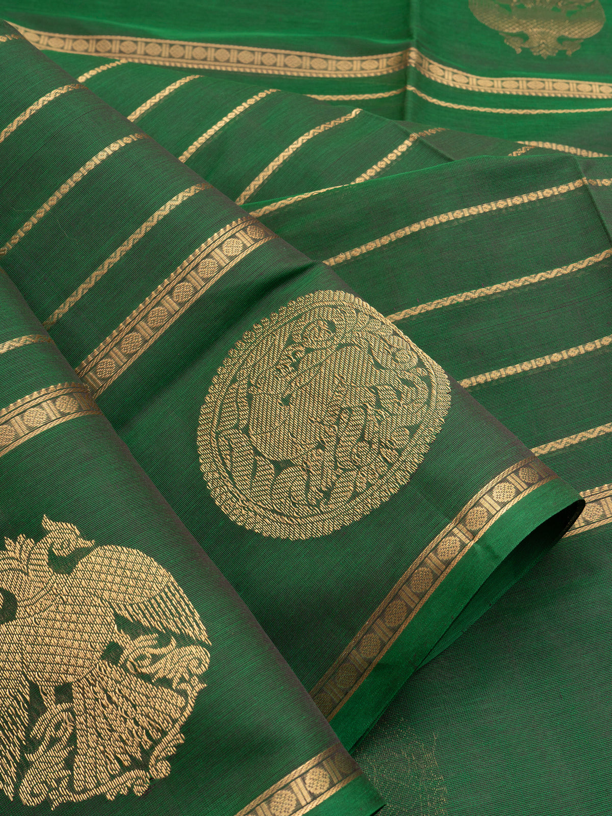 Bottle green veldhari and border butta / Silk Cotton Saree CLSA11843