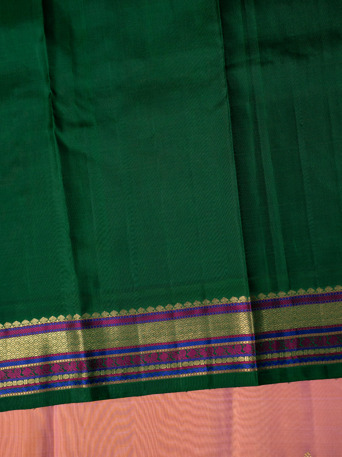Peach pink and green kai korvai/ Kanjipuram Silk Saree CLSA280
