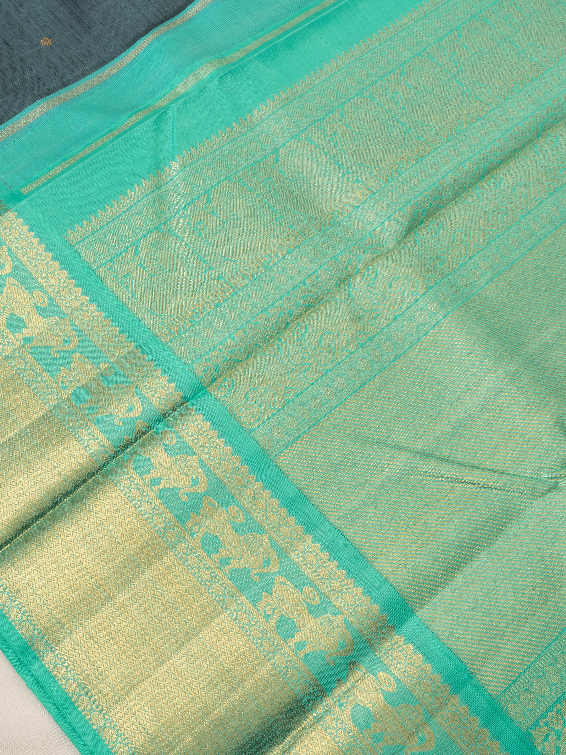 Grey and turquoise blue kai korvai/ Kanjipuram silk Saree CLSA303