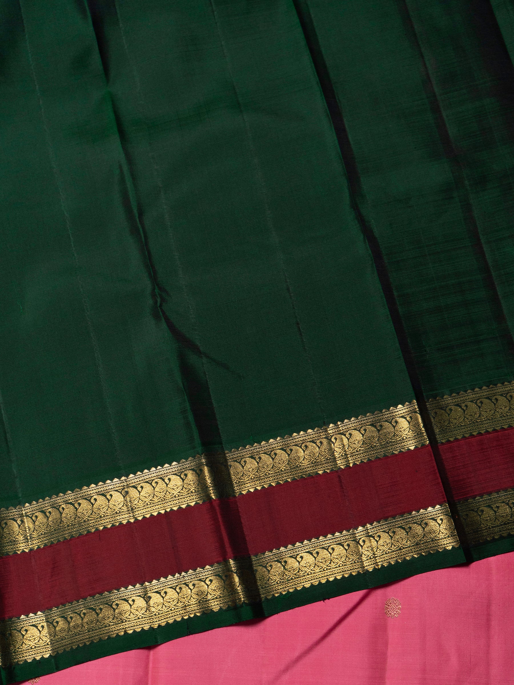 Pink and green rettapet border/ Kanjipuram Silk Saree CLSA