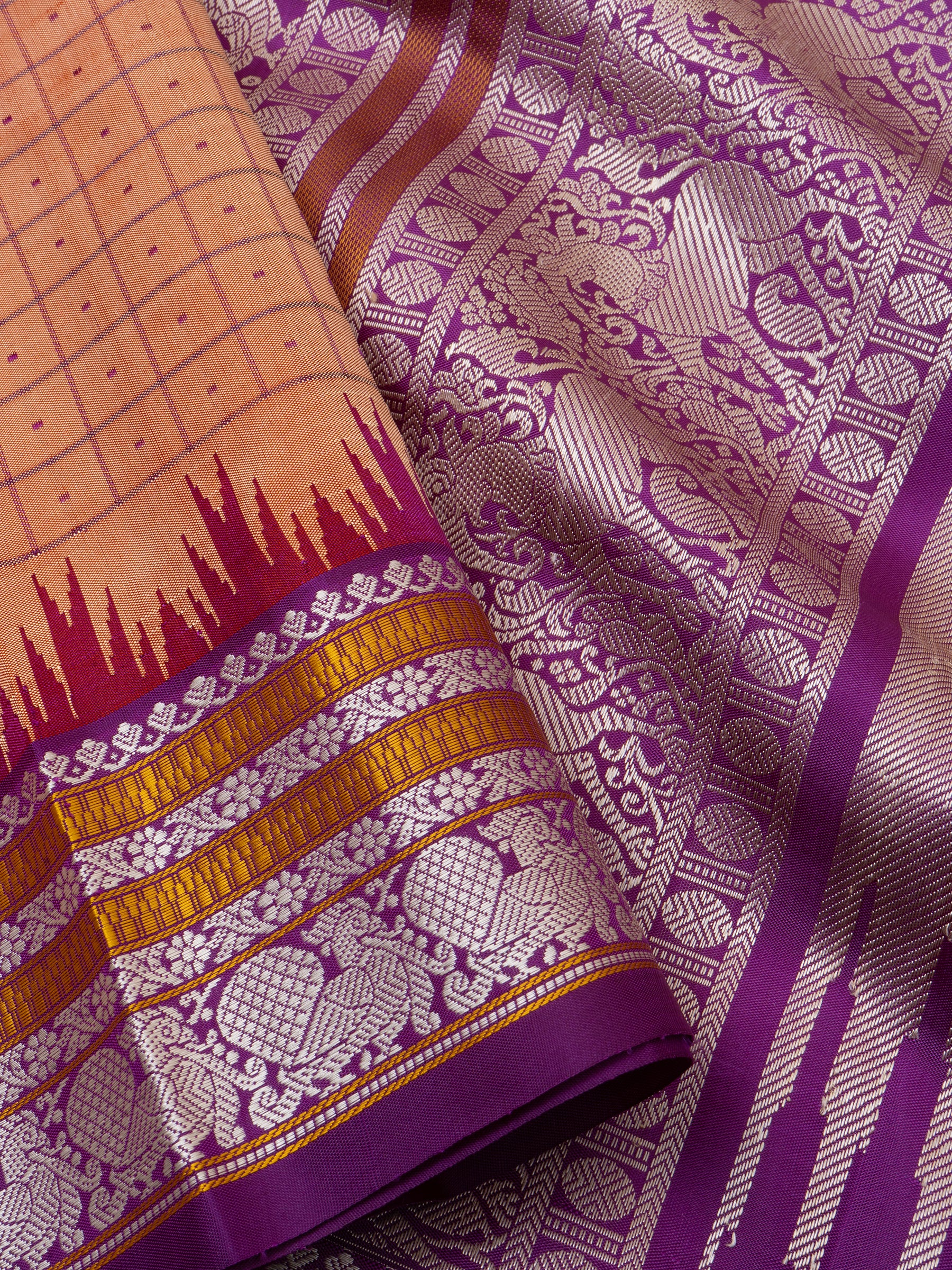 Orange and purple kattam / special edition kanjipuram silk CLSA5160