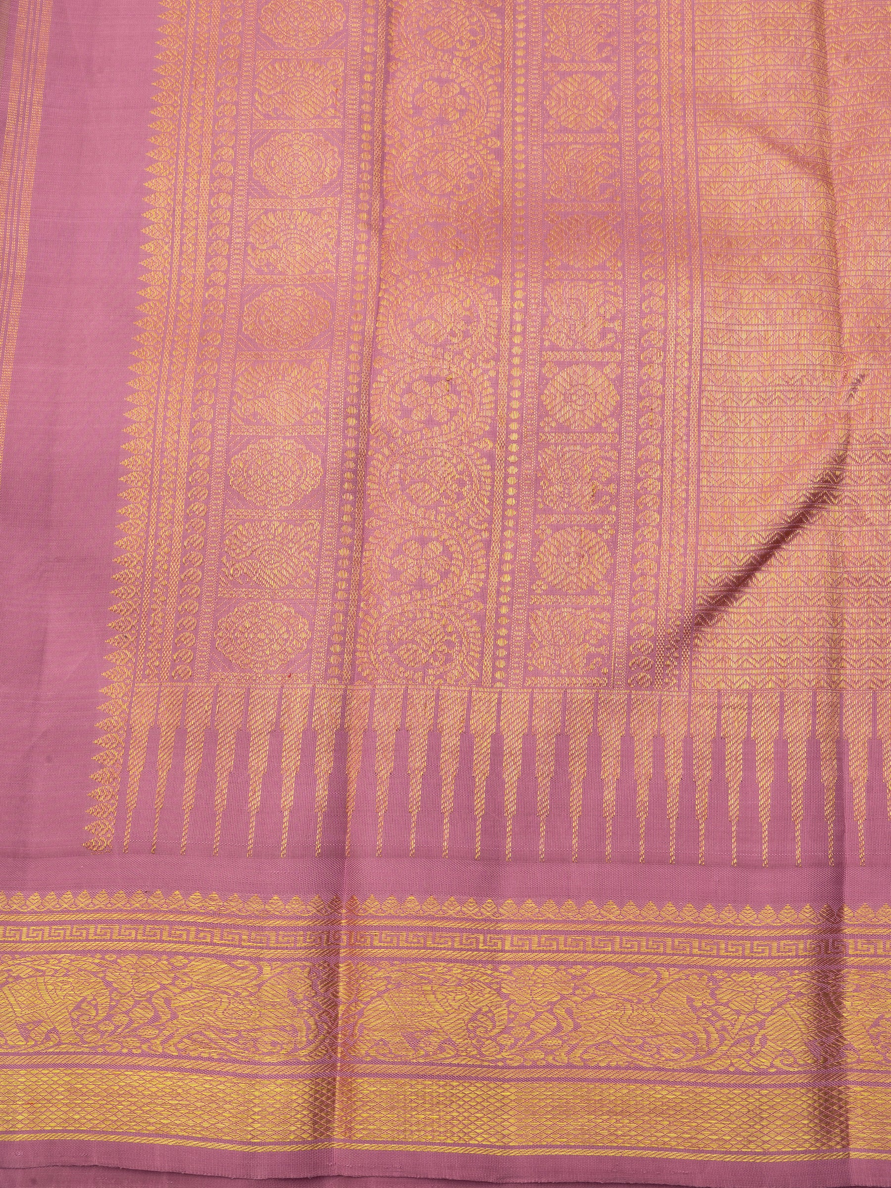 Parrot green and pastel pink bettu butta kai korvai / Kanjipuram silk Saree CLSA5492
