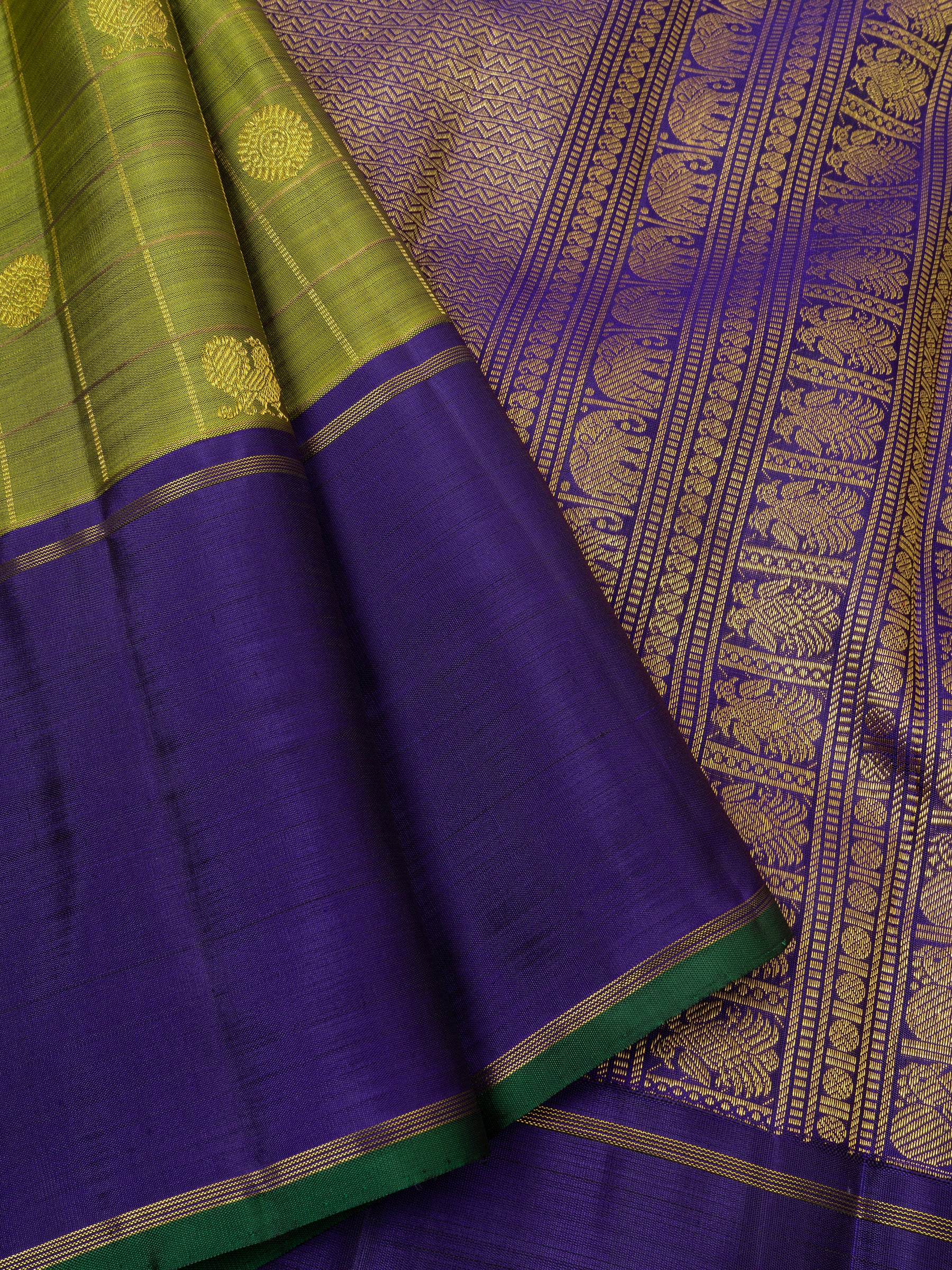 Green kattam annam and chakram butta/Kanjipuram silk Saree CLSA5999
