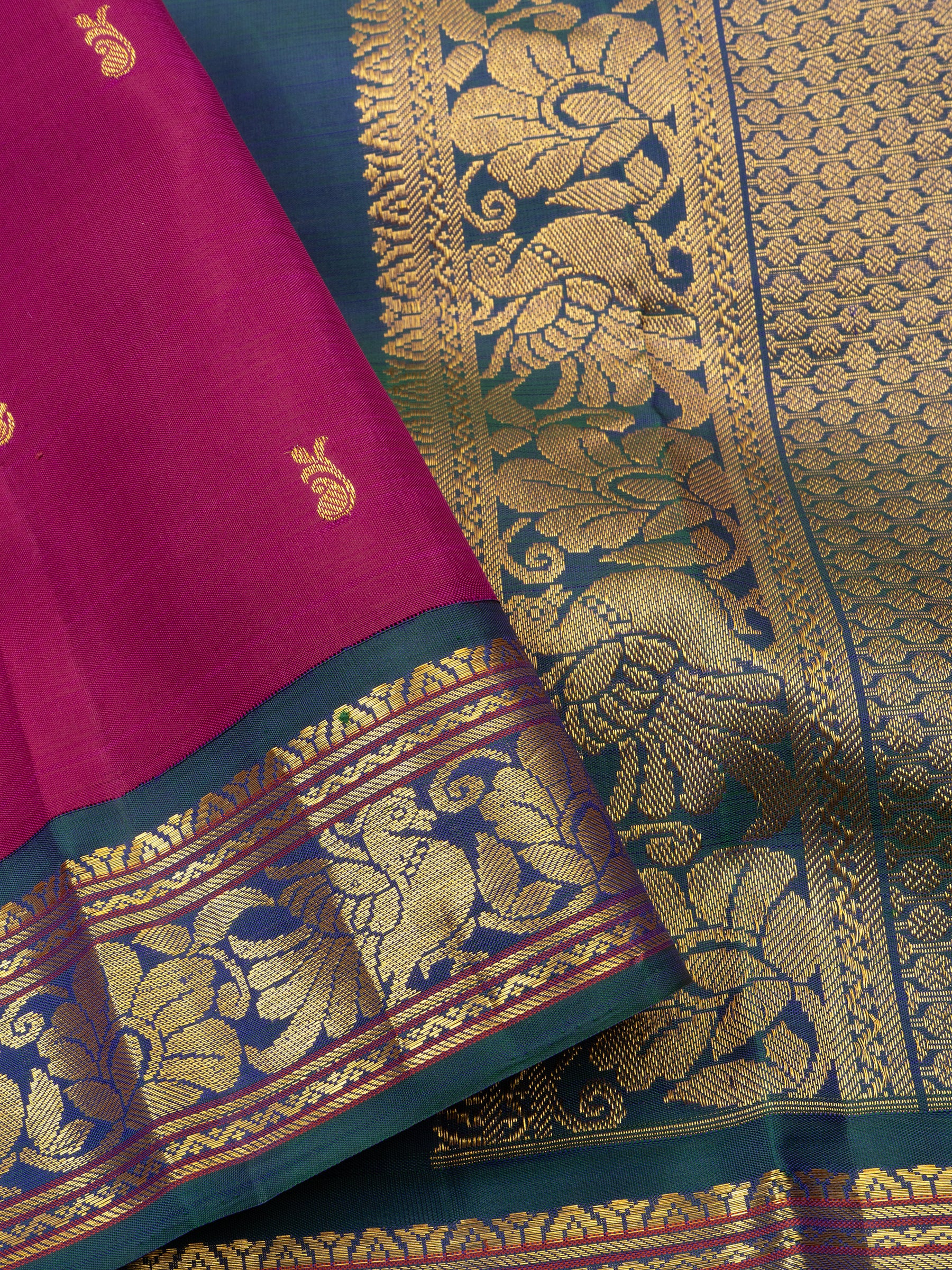 Vintage pink and teal blue kai korvai/Arani Silk Saree CLSA6142