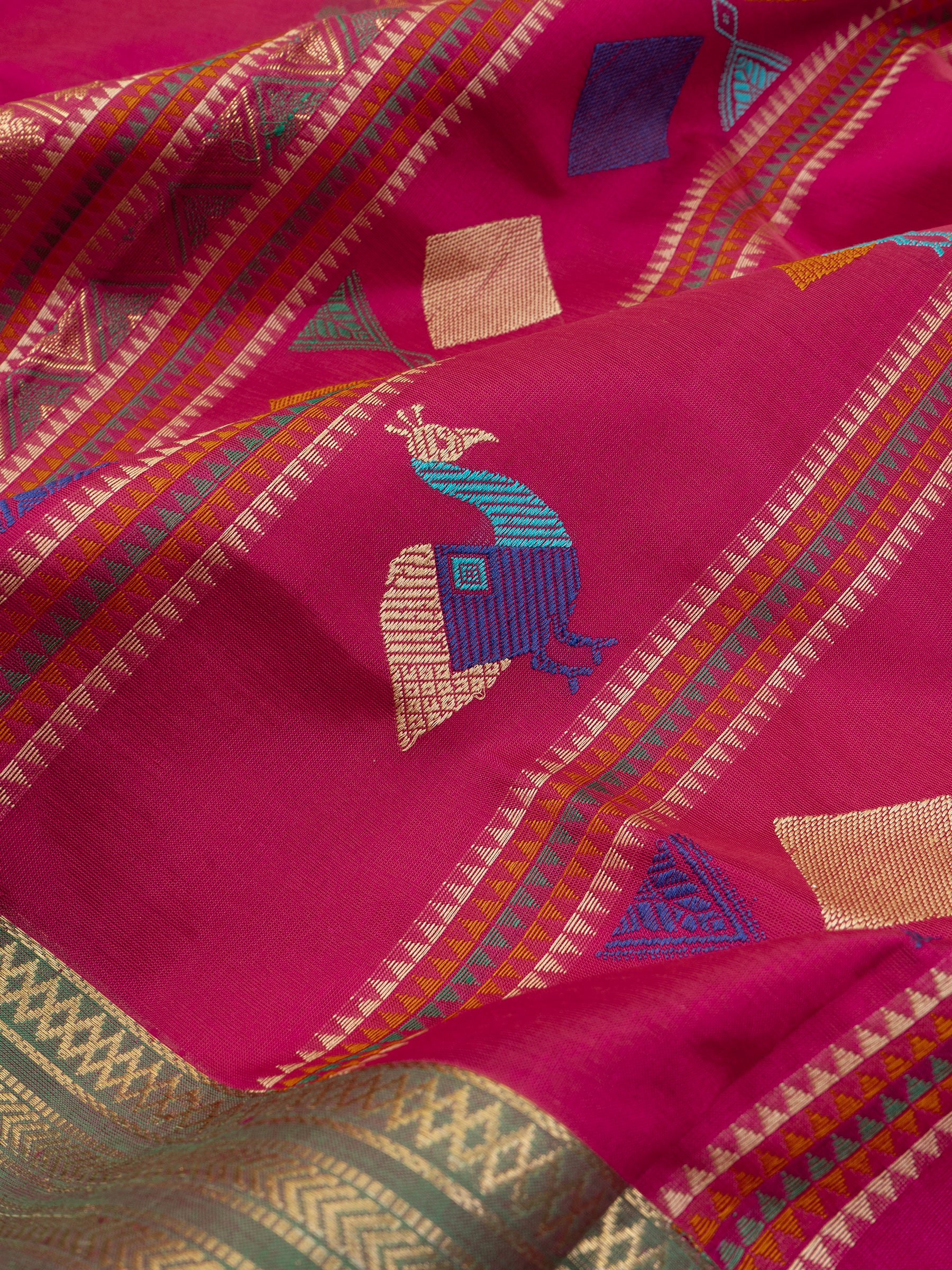 Pink and green odissa style pallu/ Silk Cotton Saree CLSA6580