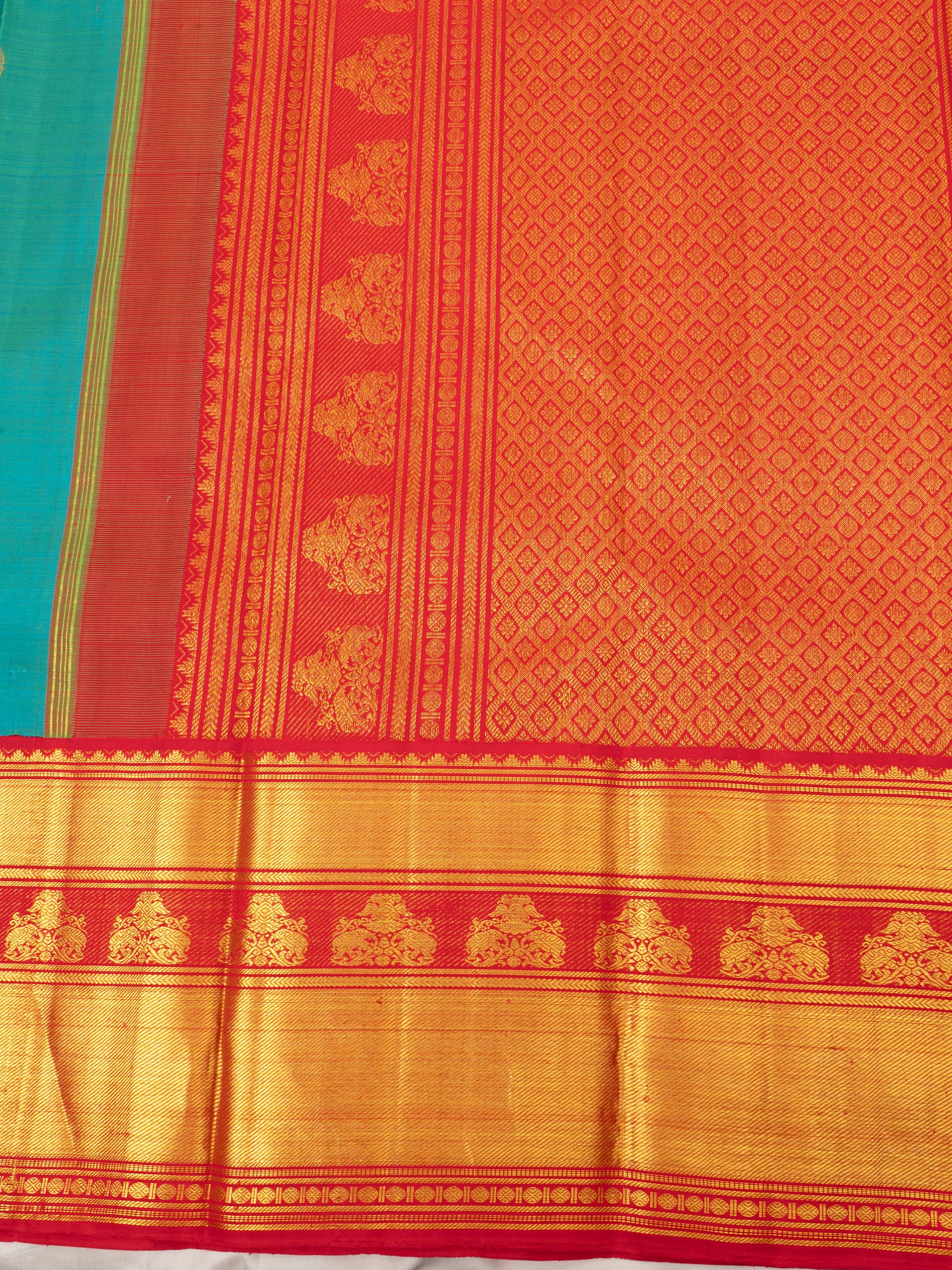 Turquoise blue Korvai / Arani Silk Saree CLSA6691