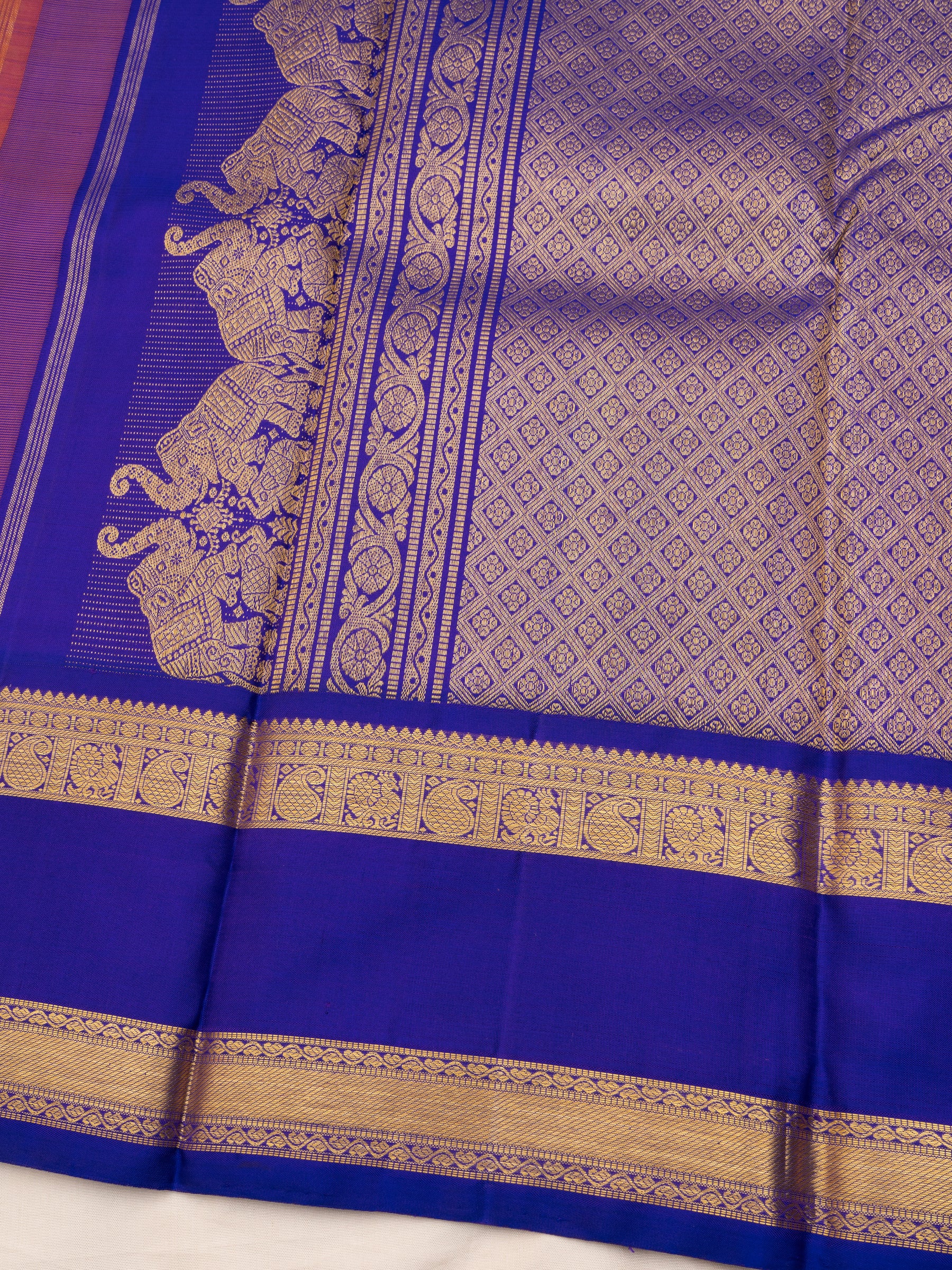 Mustard yellow and ink blue rettapet border/Arani Silk Saree CLSA6984